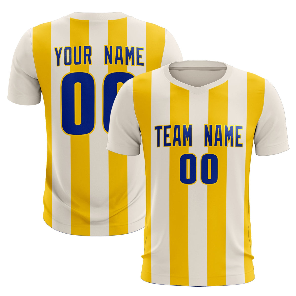 Custom Cream Gold Vertical Stripes Casual Outdoor Football Kits Jersey