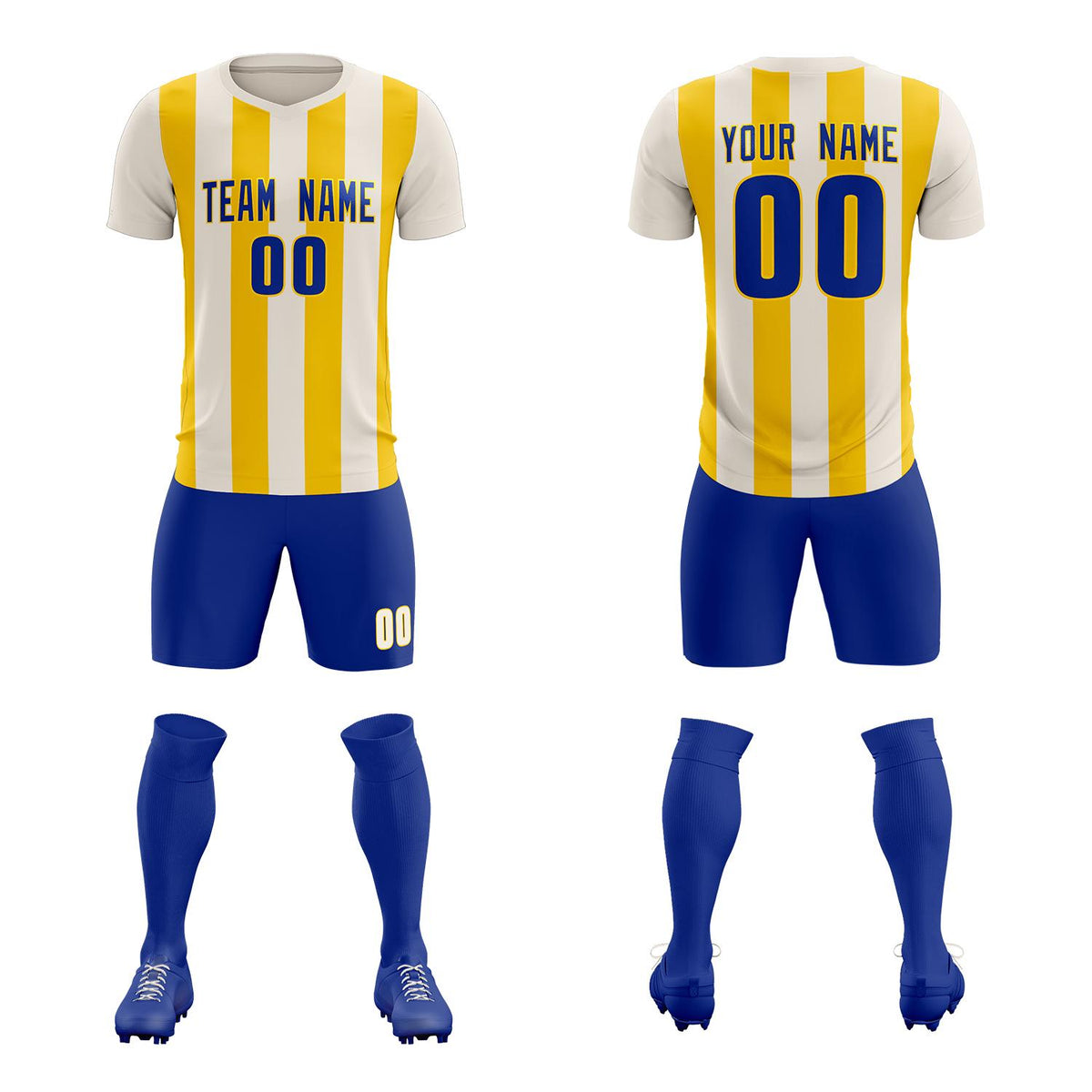 Custom Cream Gold Vertical Stripes Casual Outdoor Football Kits Jersey