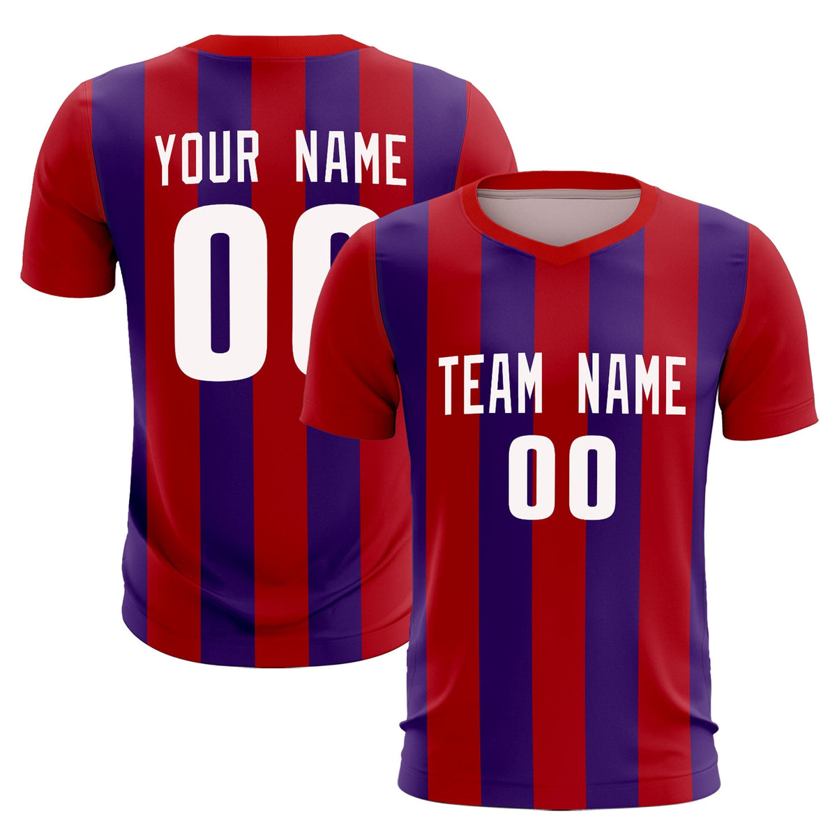 Custom Red Purple Vertical Stripes Casual Outdoor Football Kits Jersey