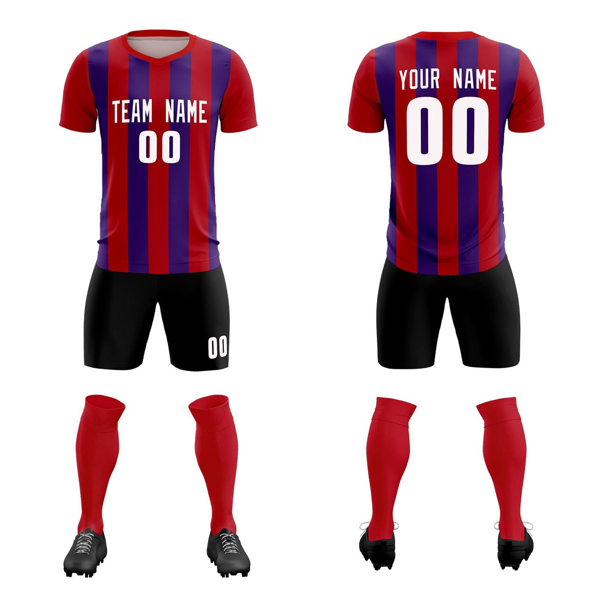 Custom Red Purple Vertical Stripes Casual Outdoor Football Kits Jersey