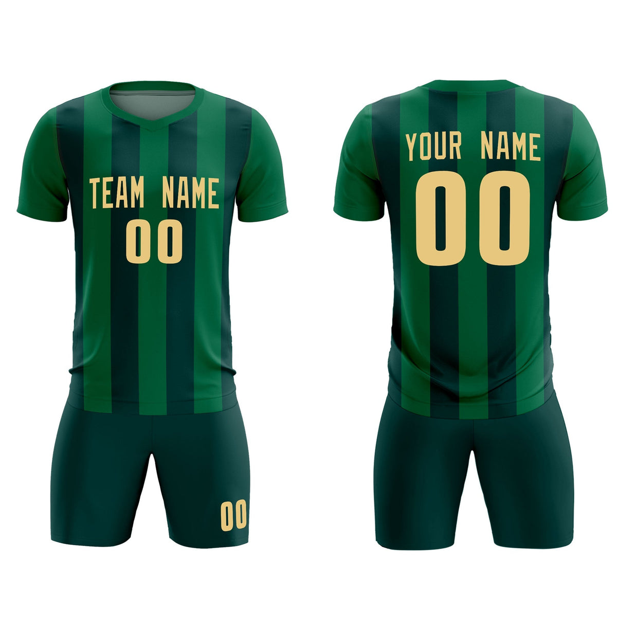Custom Kelly Green Midnight Green Vertical Stripes Casual Outdoor Soccer Sets Jersey