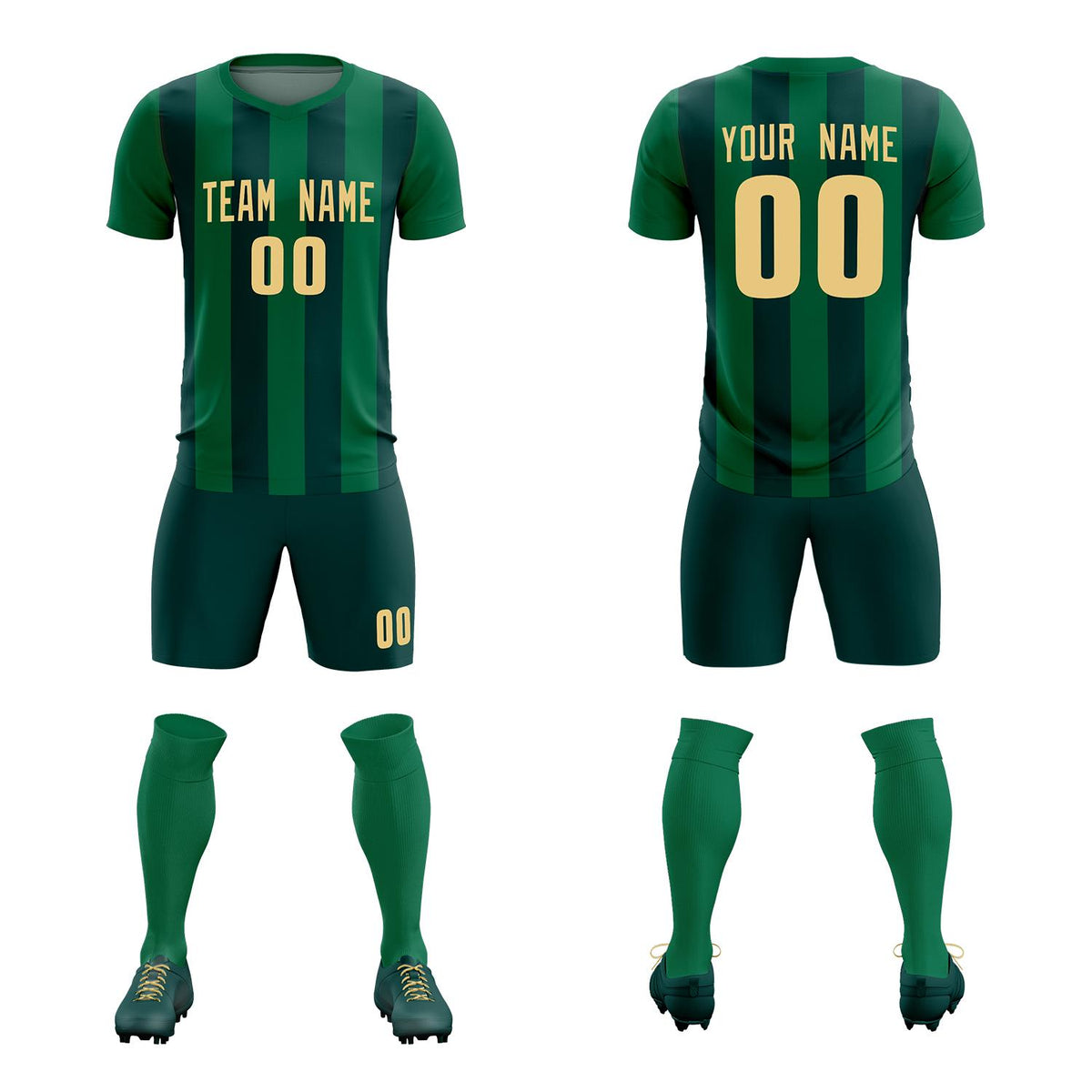 Custom Kelly Green Midnight Green Vertical Stripes Casual Outdoor Soccer Sets Jersey