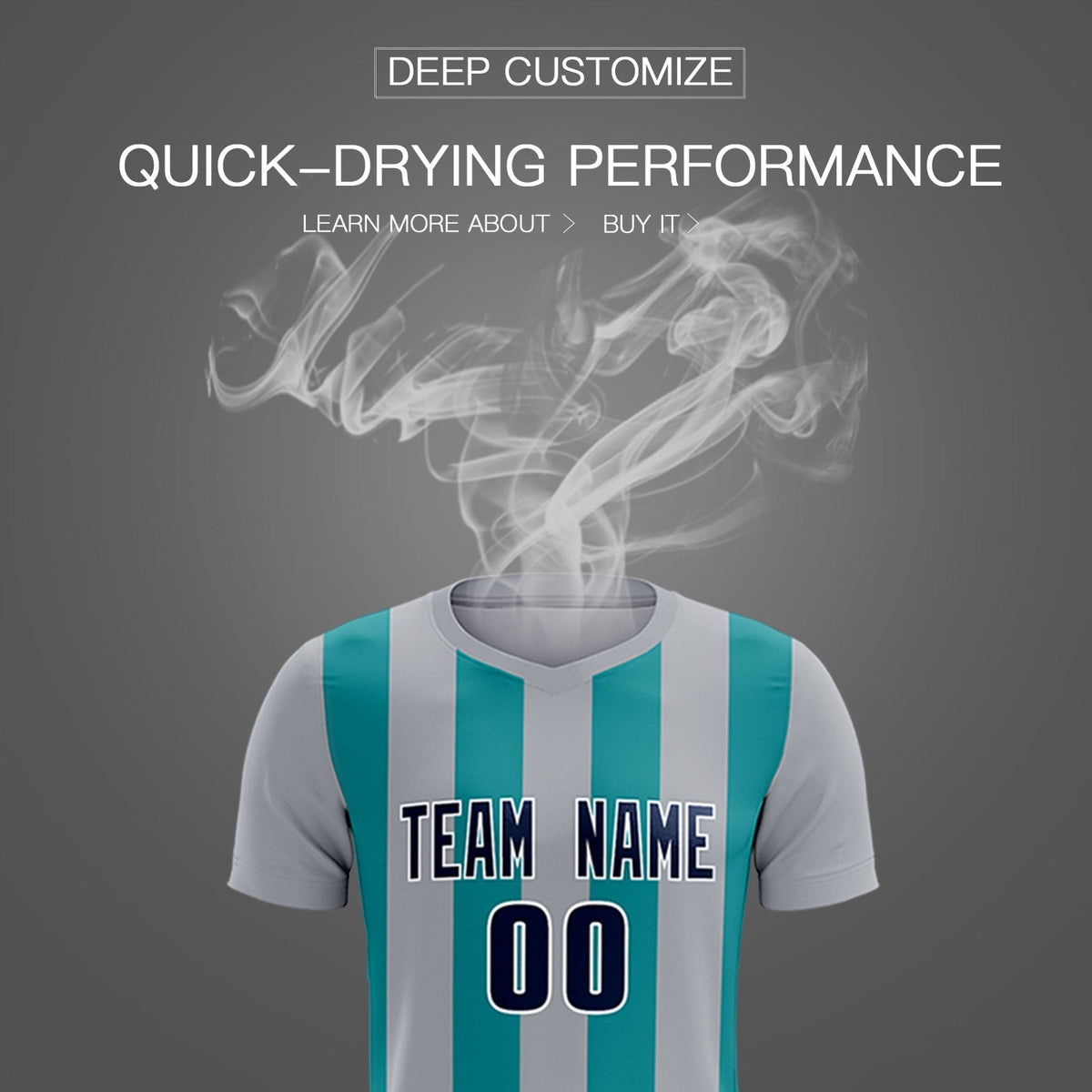 Custom Gray Aqua Vertical Stripes Casual Outdoor Football Kits Jersey