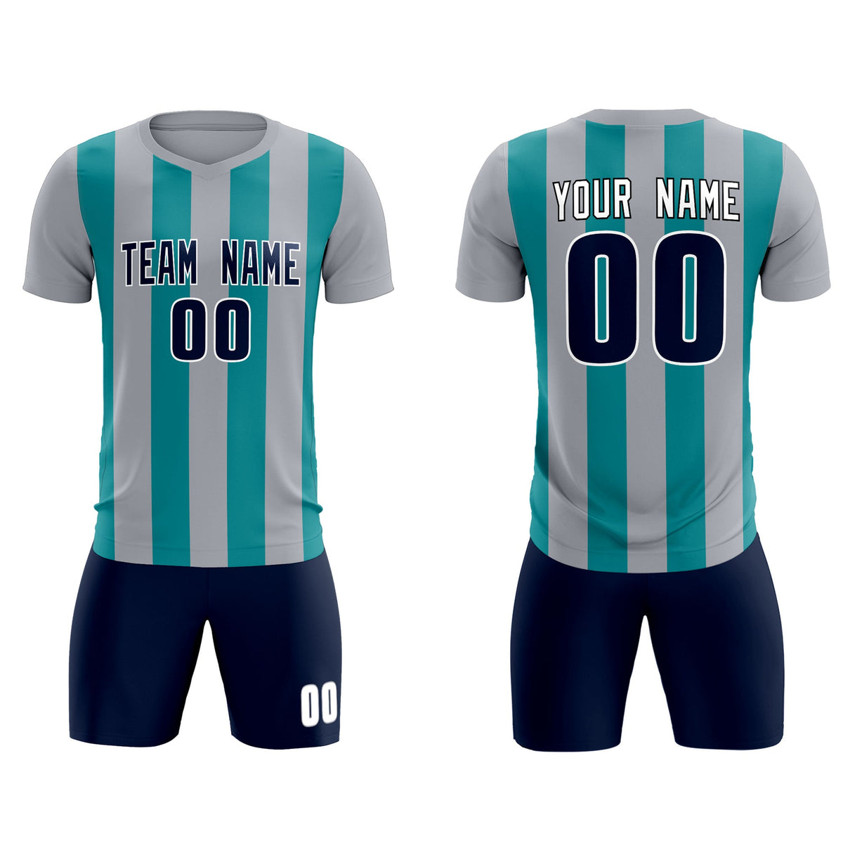 Custom Gray Aqua Vertical Stripes Casual Outdoor Soccer Sets Jersey