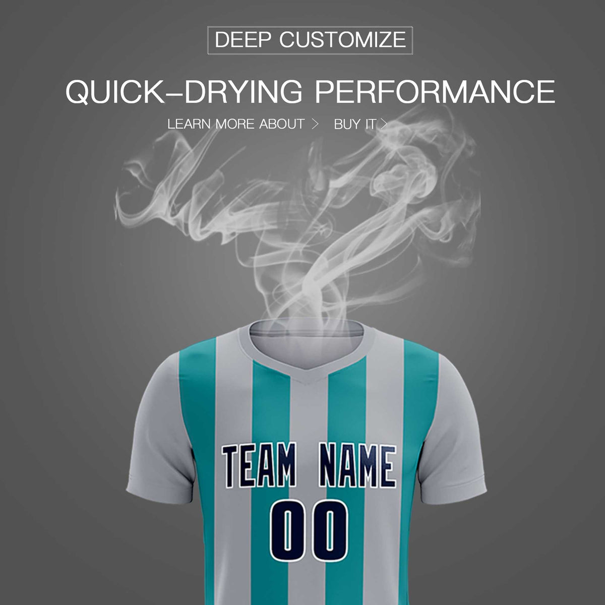 Custom Gray Aqua Vertical Stripes Casual Outdoor Soccer Sets Jersey