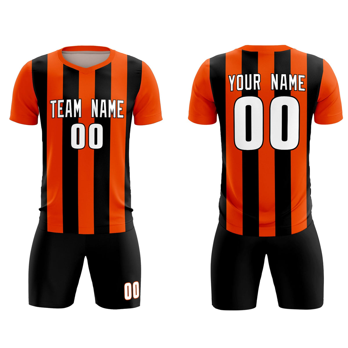 Custom Orange Black Vertical Stripes Casual Outdoor Football Kits Jersey