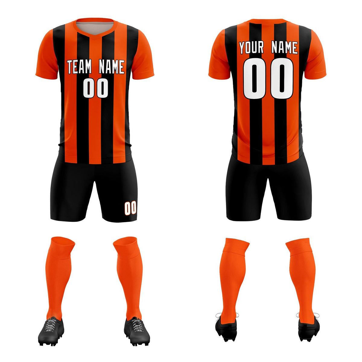 Custom Orange Black Vertical Stripes Casual Outdoor Football Kits Jersey