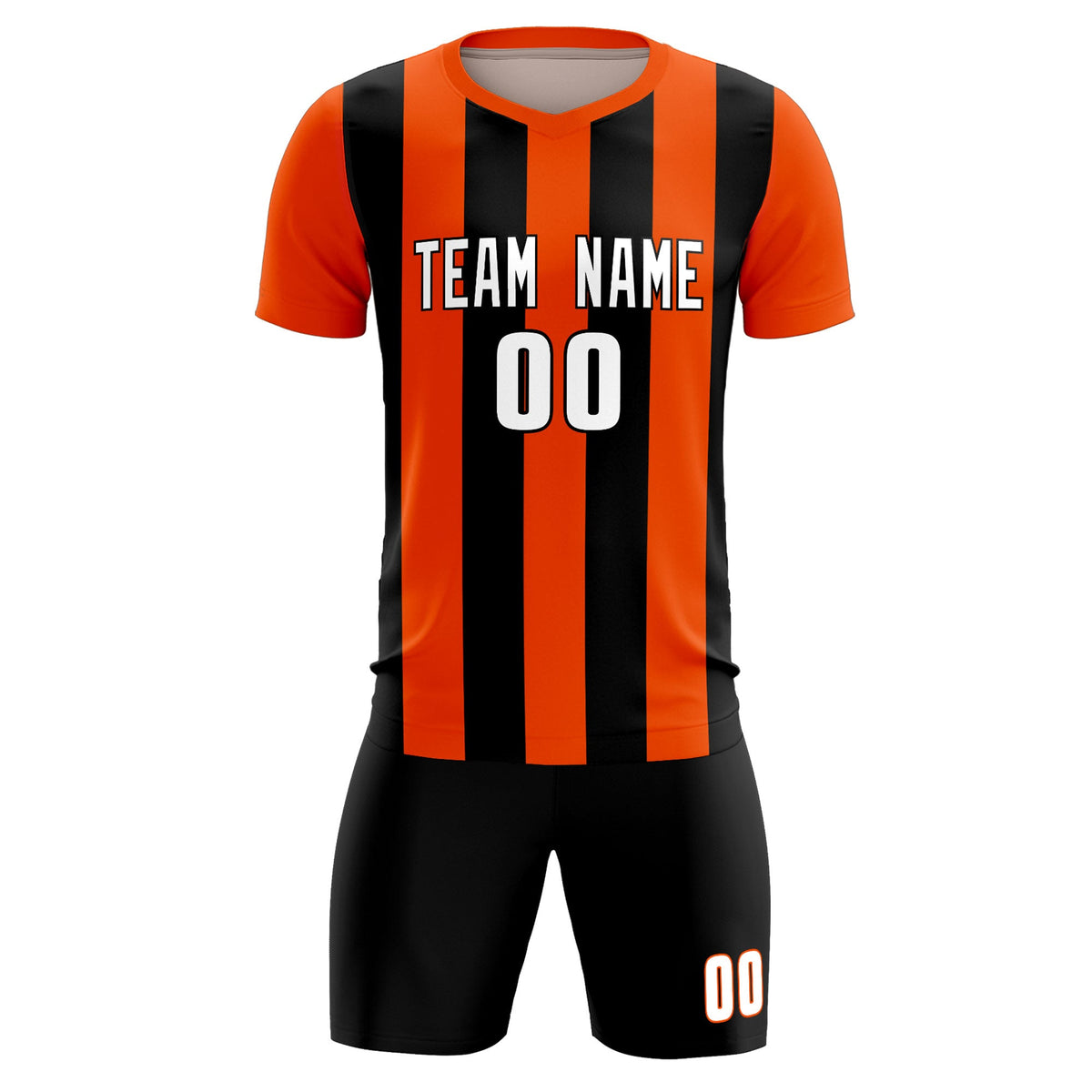 Custom Orange Black Vertical Stripes Casual Outdoor Football Kits Jersey