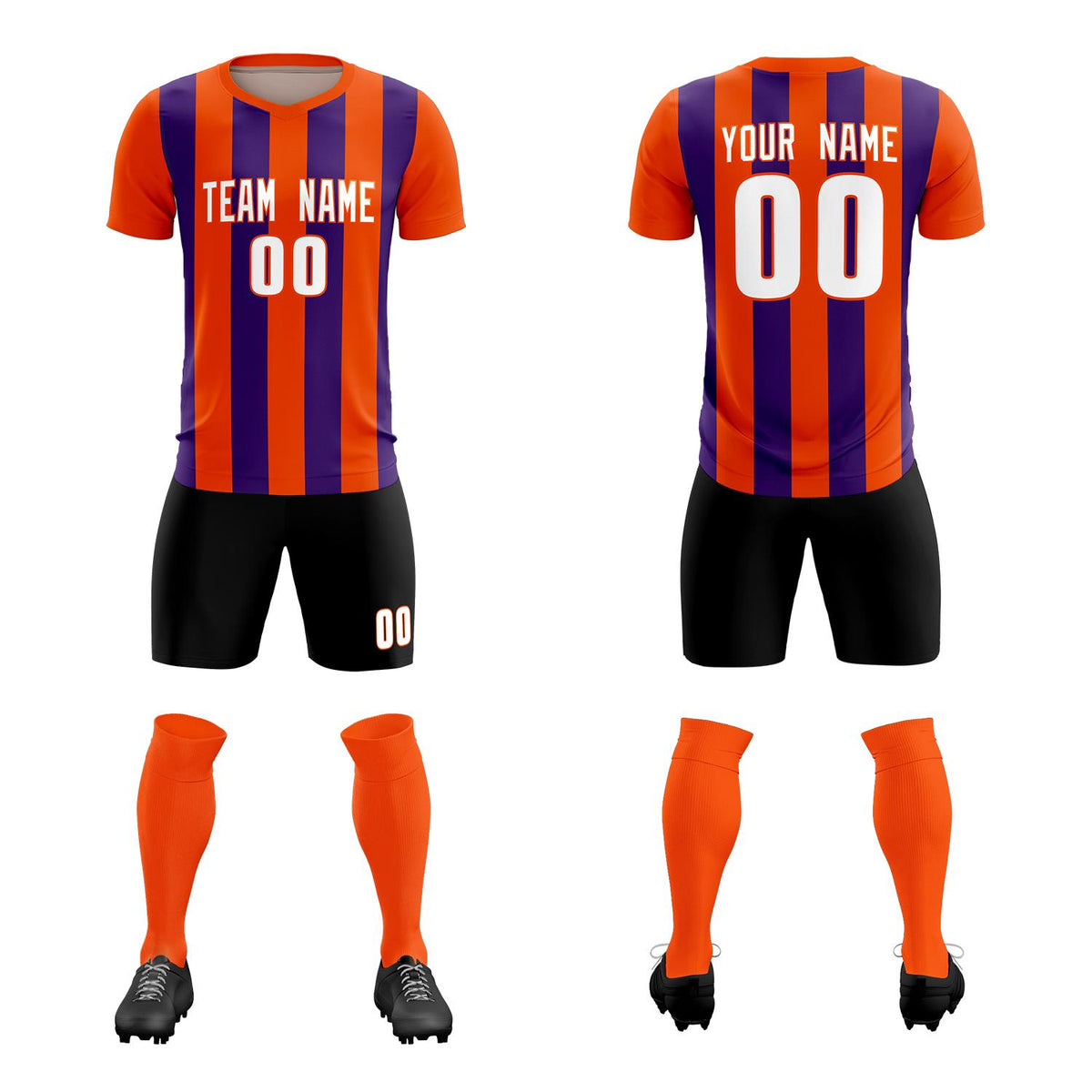 Custom Orange Purple Vertical Stripes Casual Outdoor Football Kits Jersey