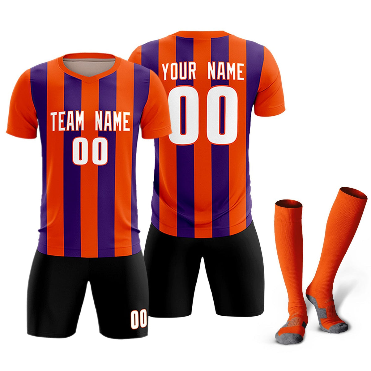 Custom Orange Purple Vertical Stripes Casual Outdoor Football Kits Jersey