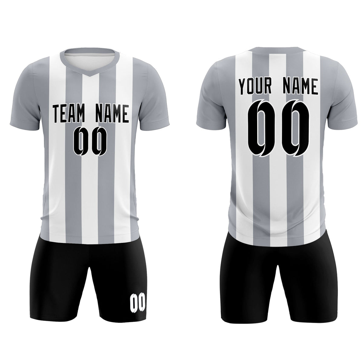 Custom White Gray Vertical Stripes Casual Outdoor Football Kits Jersey