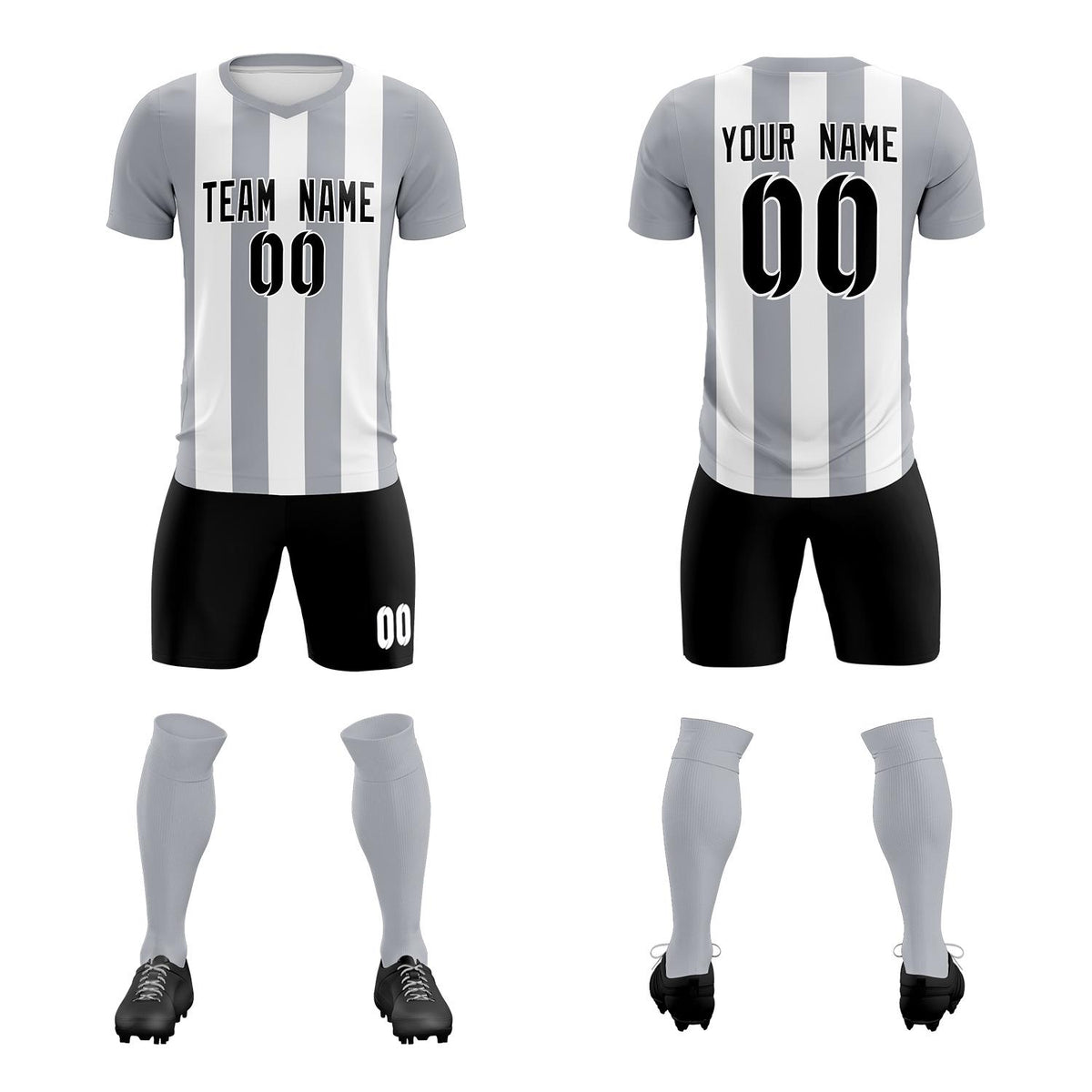 Custom White Gray Vertical Stripes Casual Outdoor Football Kits Jersey