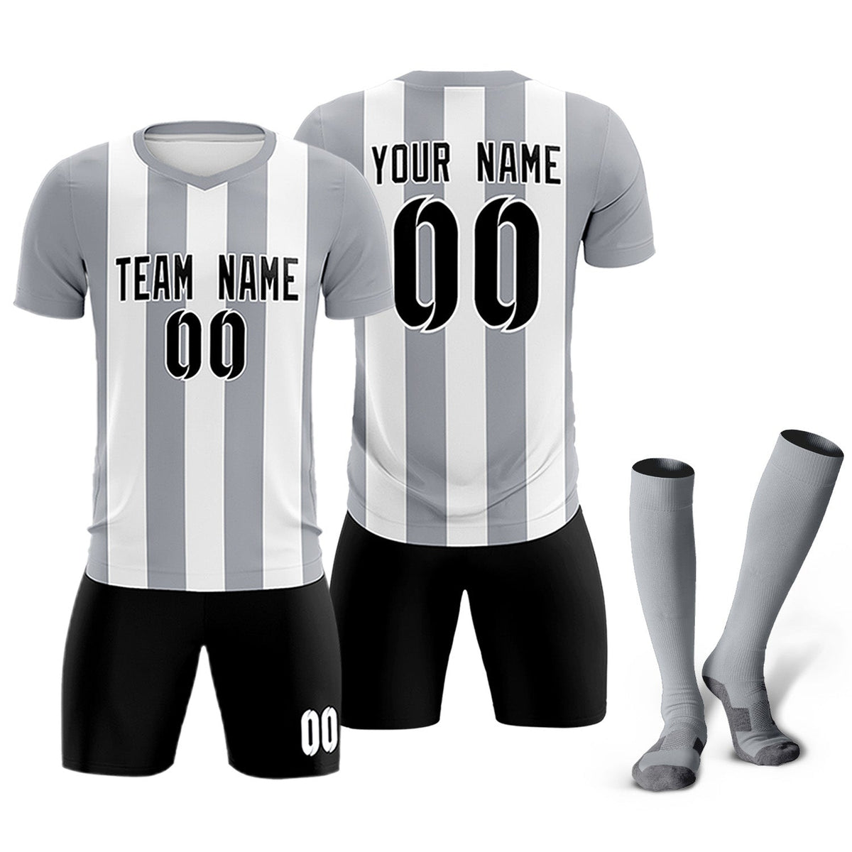 Custom White Gray Vertical Stripes Casual Outdoor Football Kits Jersey