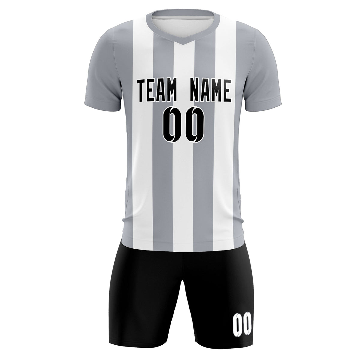 Custom White Gray Vertical Stripes Casual Outdoor Football Kits Jersey