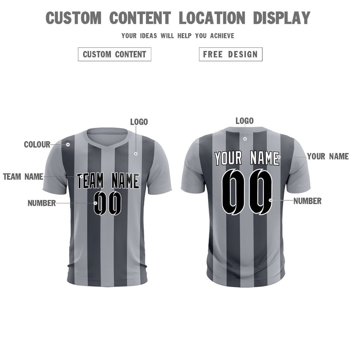 Custom Gray Dark Gray Vertical Stripes Casual Outdoor Football Kits Jersey