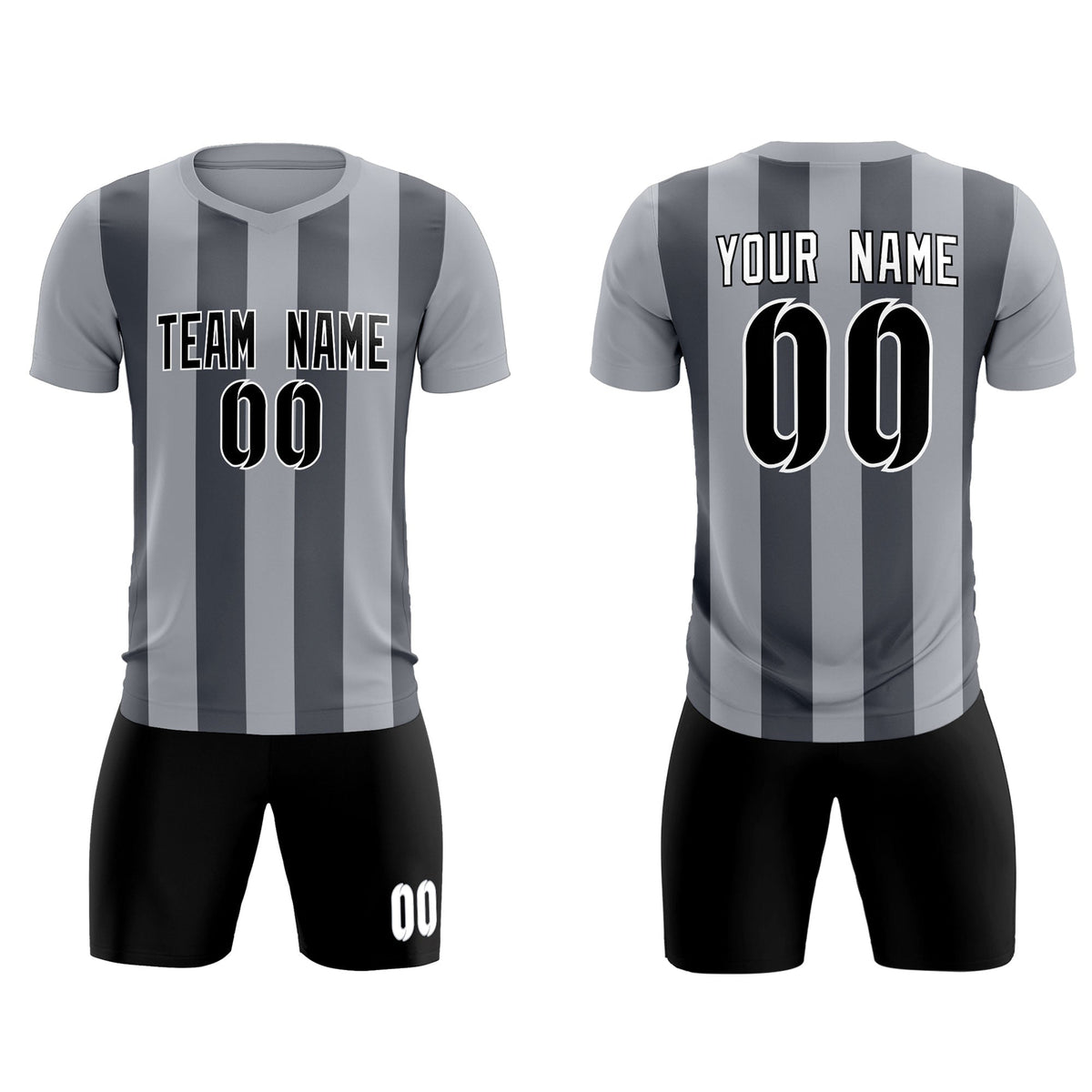 Custom Gray Dark Gray Vertical Stripes Casual Outdoor Soccer Sets Jersey