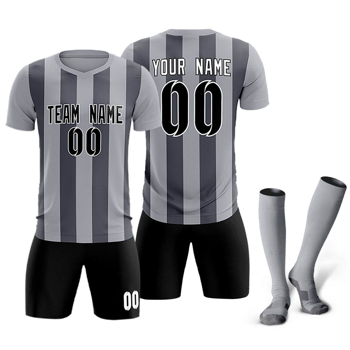 Custom Gray Dark Gray Vertical Stripes Casual Outdoor Football Kits Jersey