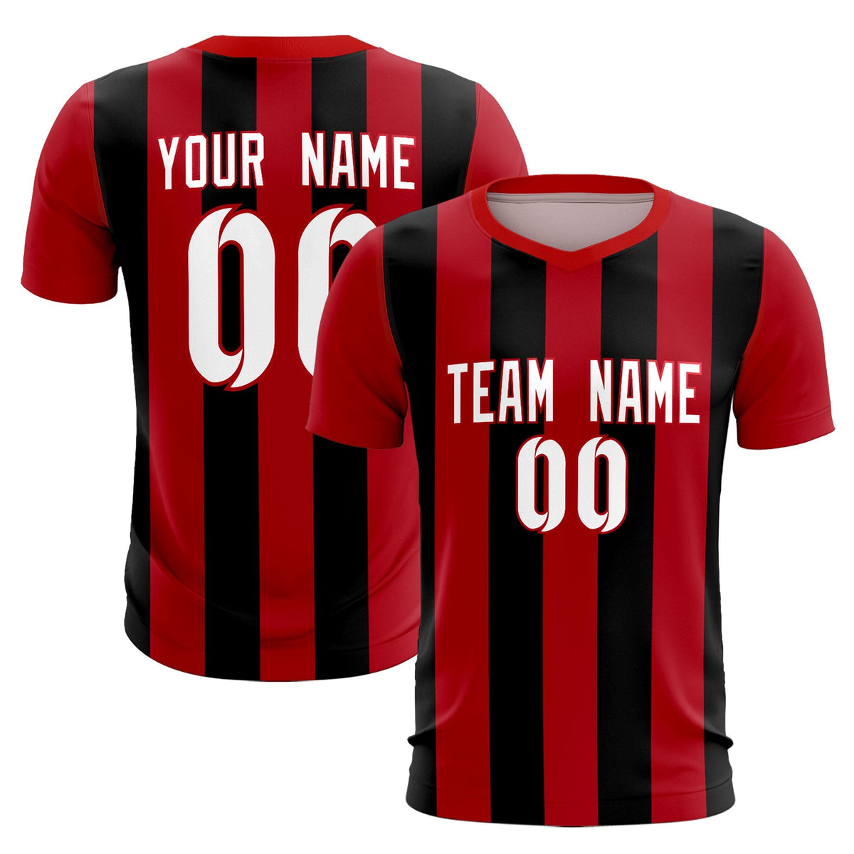 Custom Red Black Vertical Stripes Casual Outdoor Soccer Sets Jersey