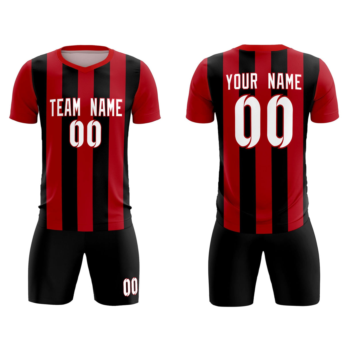 Custom Red Black Vertical Stripes Casual Outdoor Football Kits Jersey