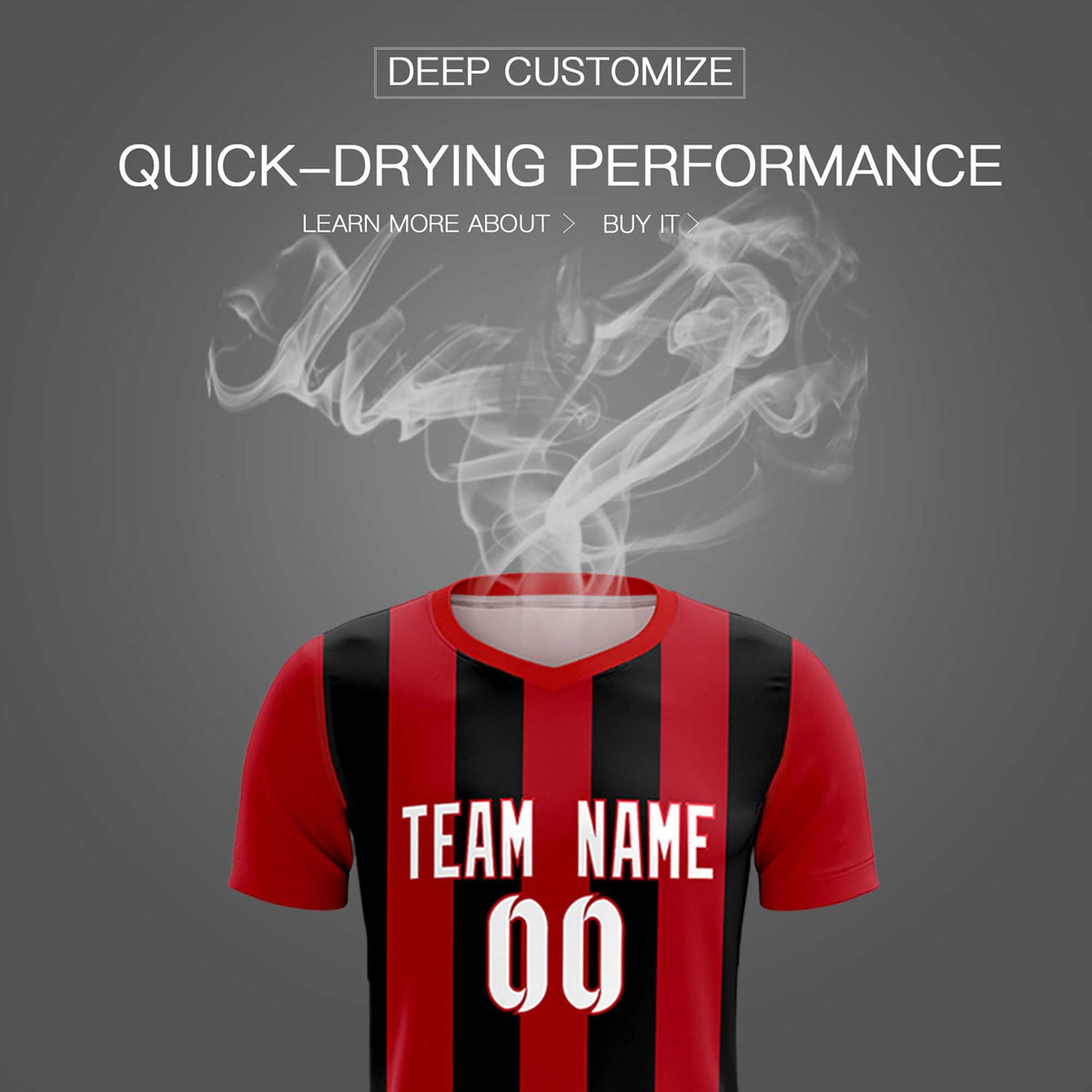 Custom Red Black Vertical Stripes Casual Outdoor Football Kits Jersey