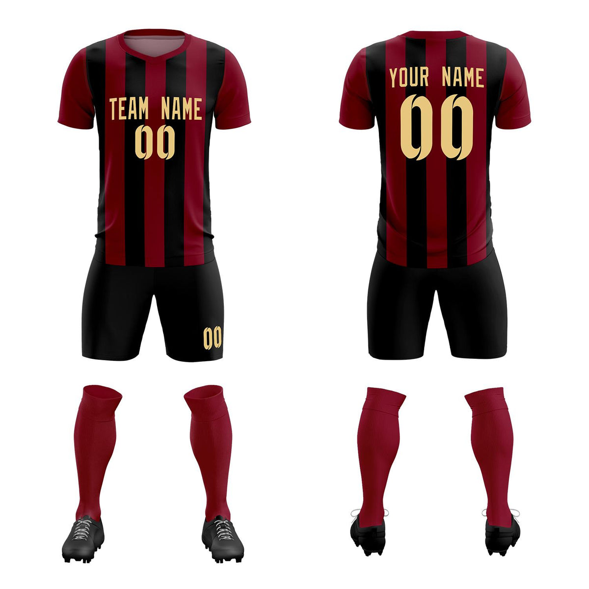 Custom Crimson Black Vertical Stripes Casual Outdoor Football Kits Jersey