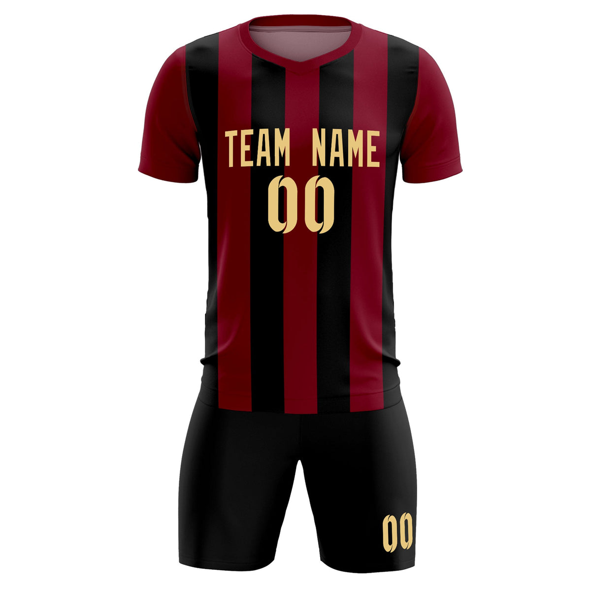 Custom Crimson Black Vertical Stripes Casual Outdoor Soccer Sets Jersey
