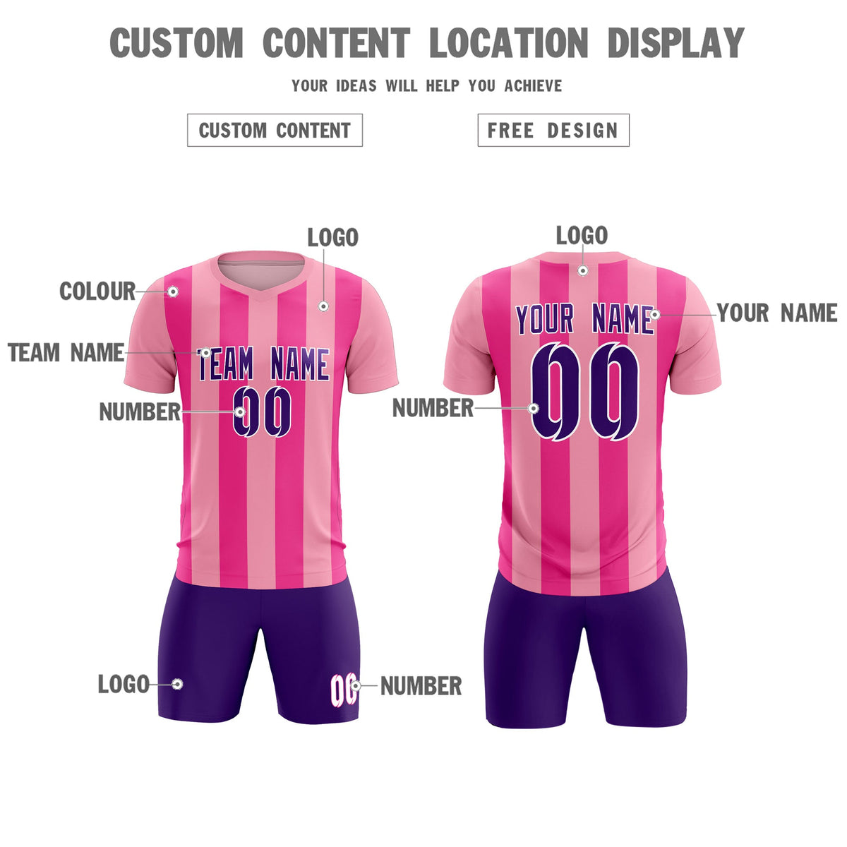 Custom Light Pink Pink Vertical Stripes Casual Outdoor Football Kits Jersey