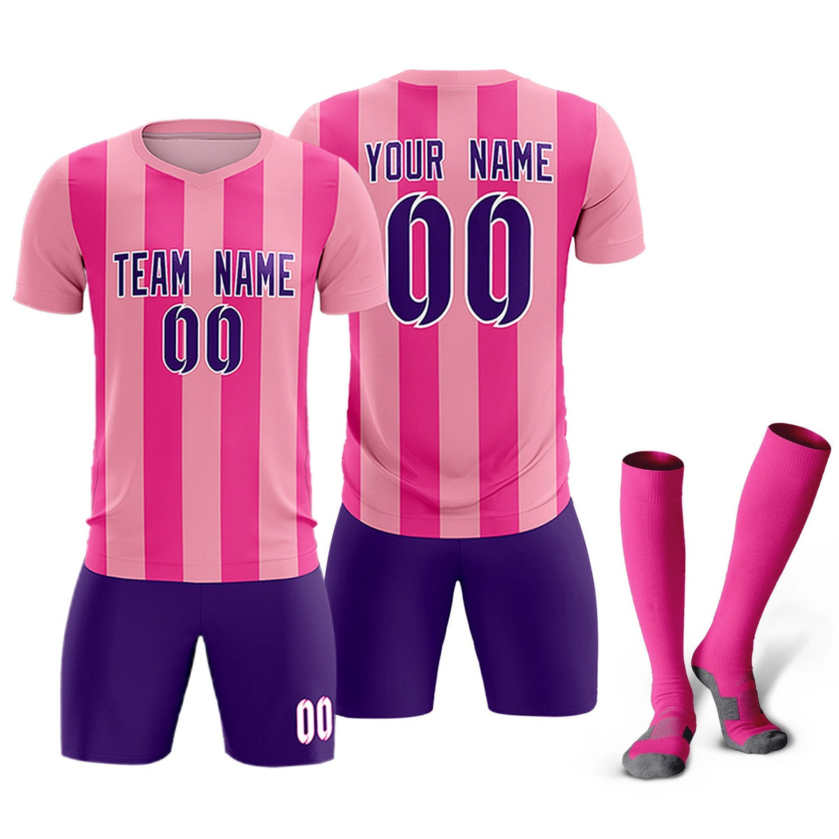Custom Light Pink Pink Vertical Stripes Casual Outdoor Soccer Sets Jersey