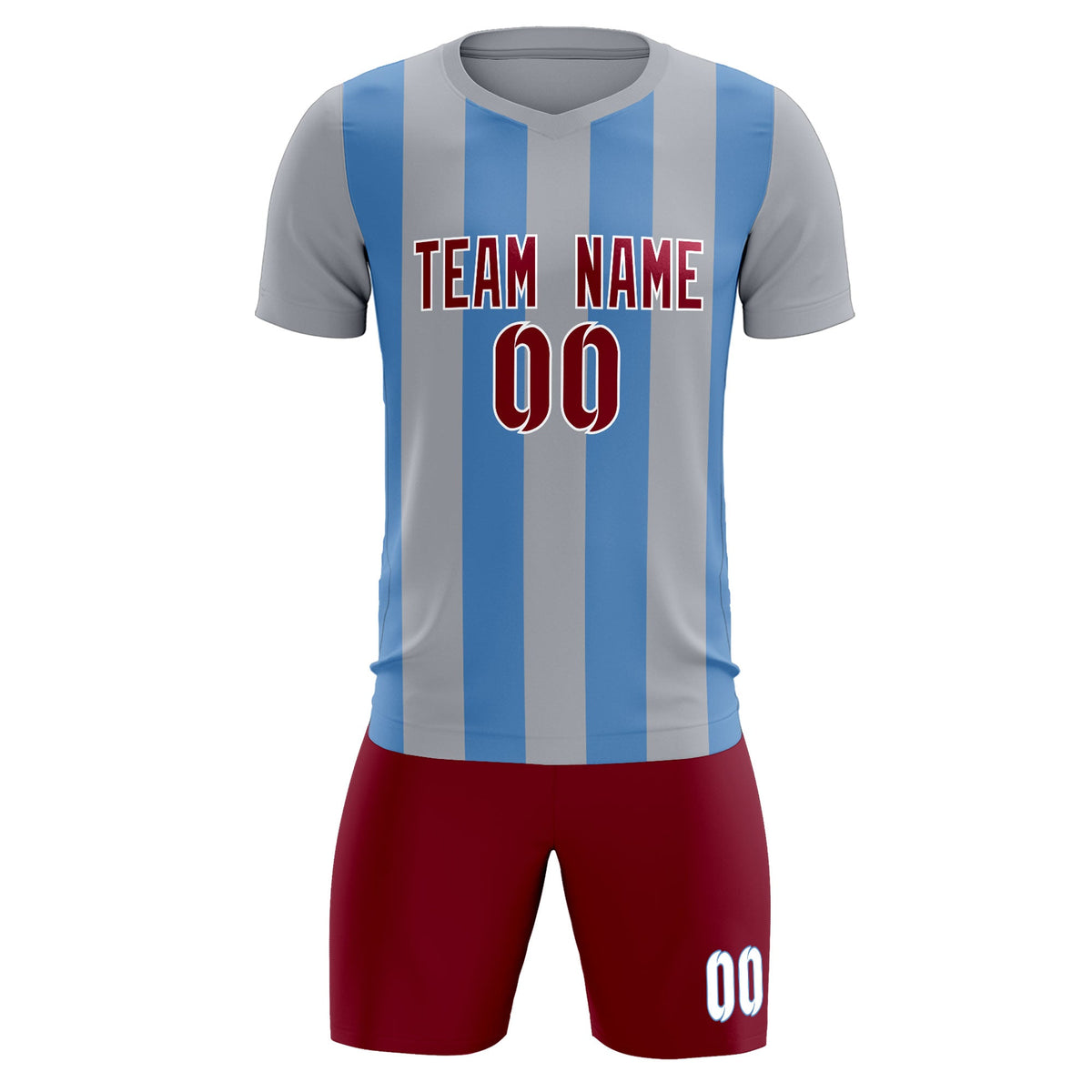 Custom Gray Light Blue Vertical Stripes Casual Outdoor Football Kits Jersey