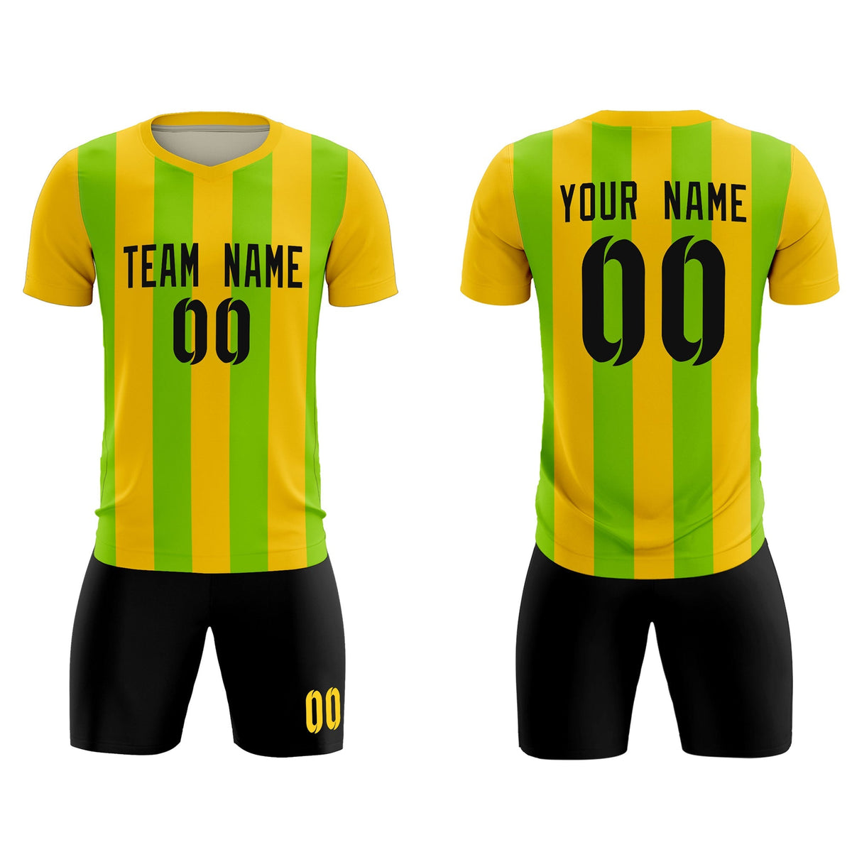 Custom Gold Neon Green Vertical Stripes Casual Outdoor Football Kits Jersey