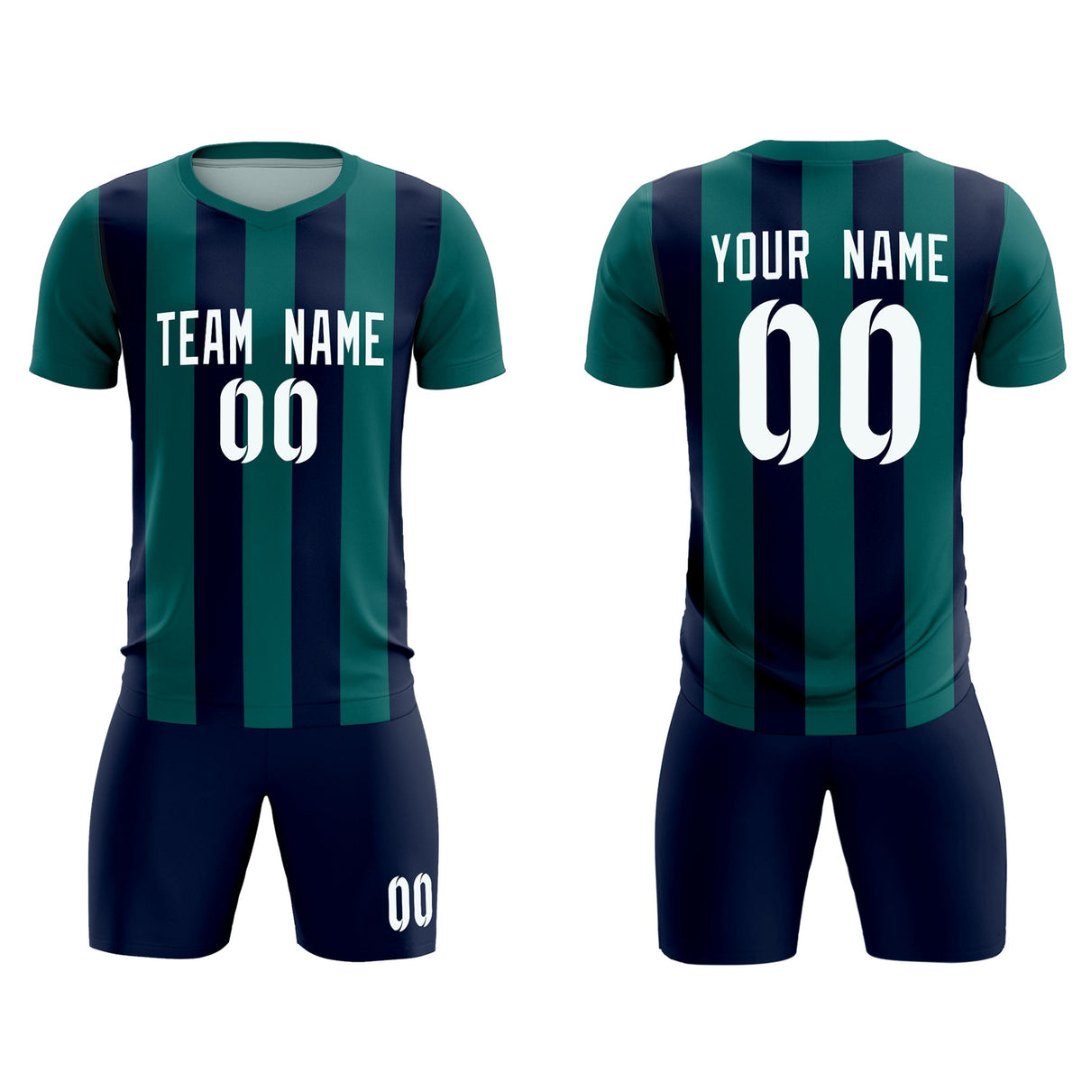 Custom Aqua Navy Vertical Stripes Casual Outdoor Soccer Sets Jersey