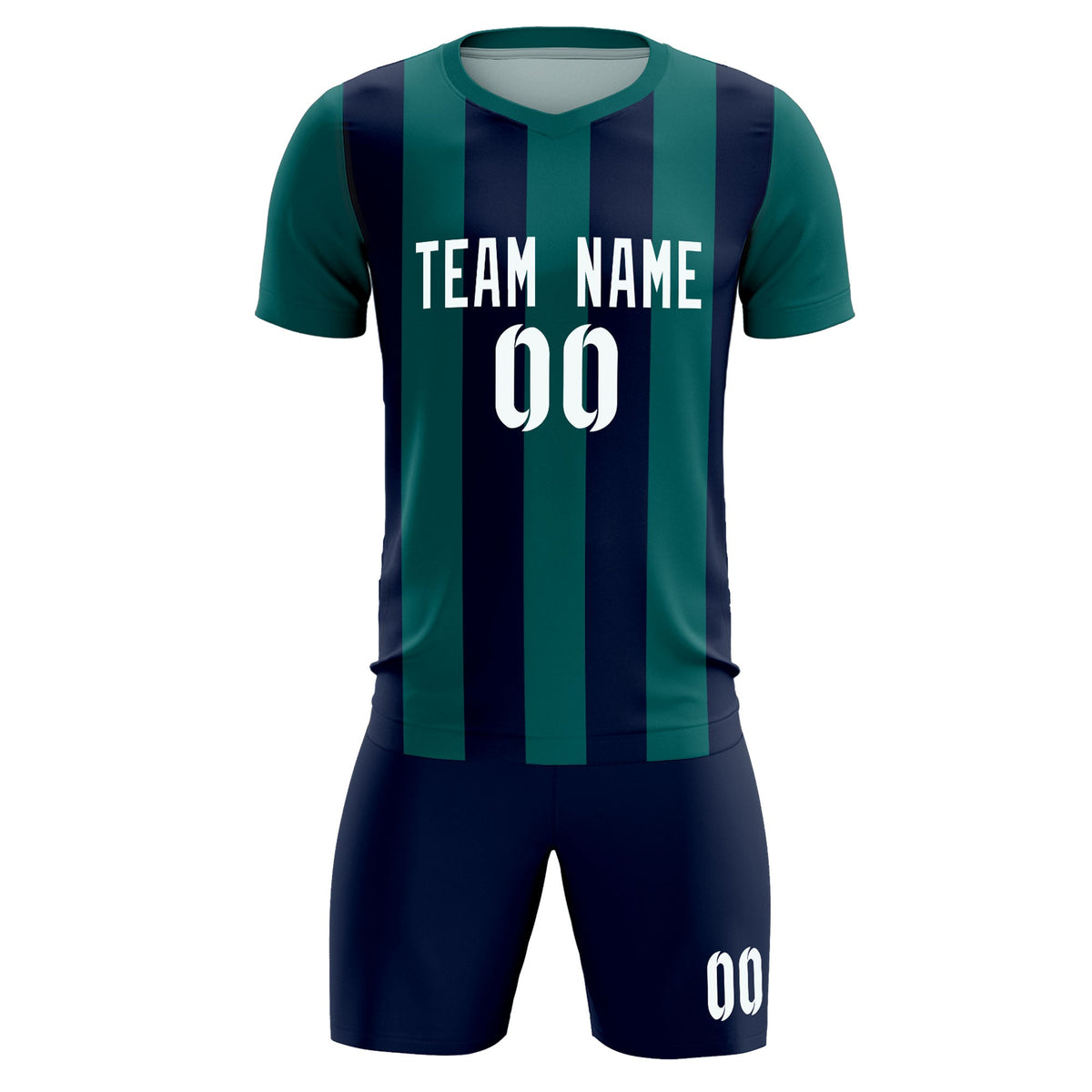 Custom Aqua Navy Vertical Stripes Casual Outdoor Football Kits Jersey