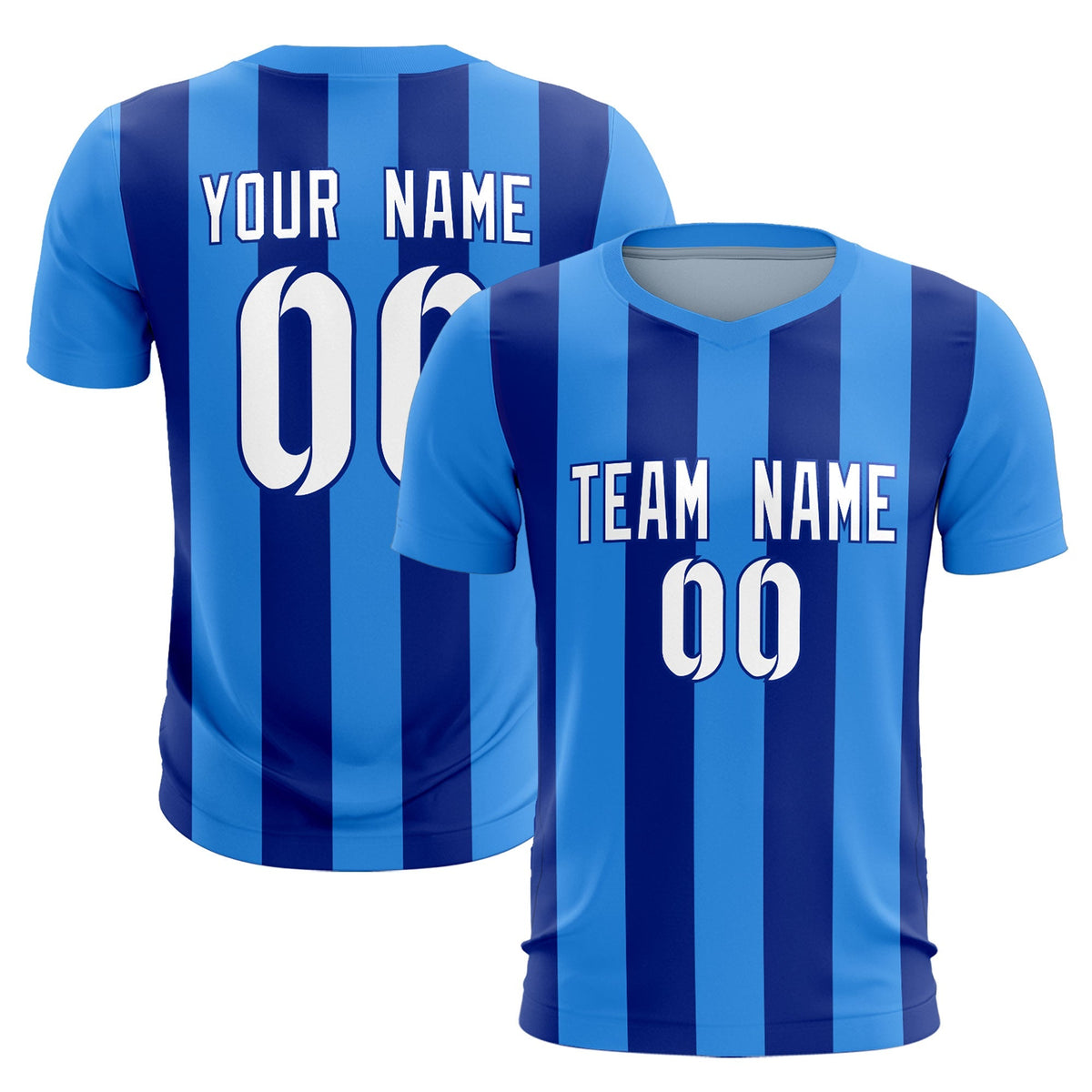 Custom Powder Blue Royal Vertical Stripes Casual Outdoor Football Kits Jersey