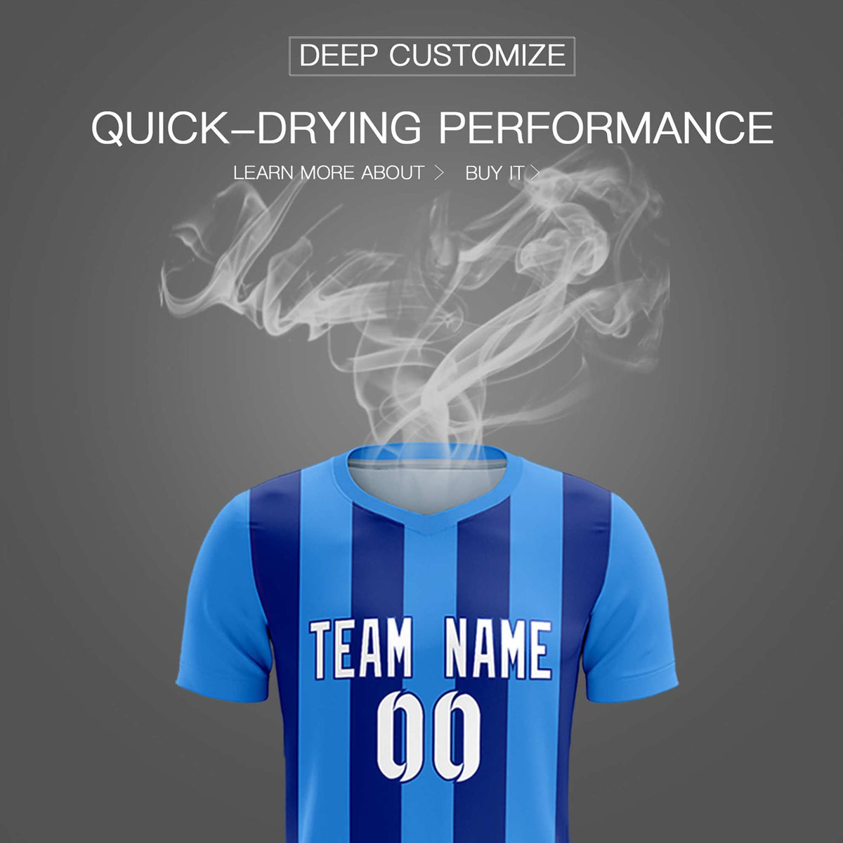 Custom Powder Blue Royal Vertical Stripes Casual Outdoor Football Kits Jersey