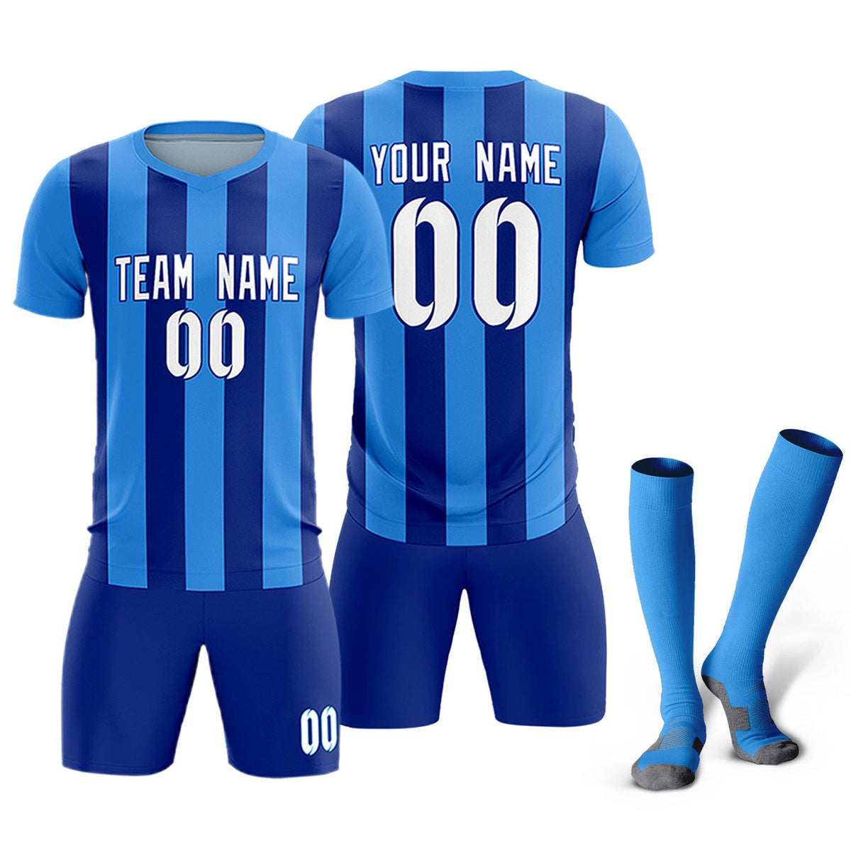 Custom Powder Blue Royal Vertical Stripes Casual Outdoor Soccer Sets Jersey