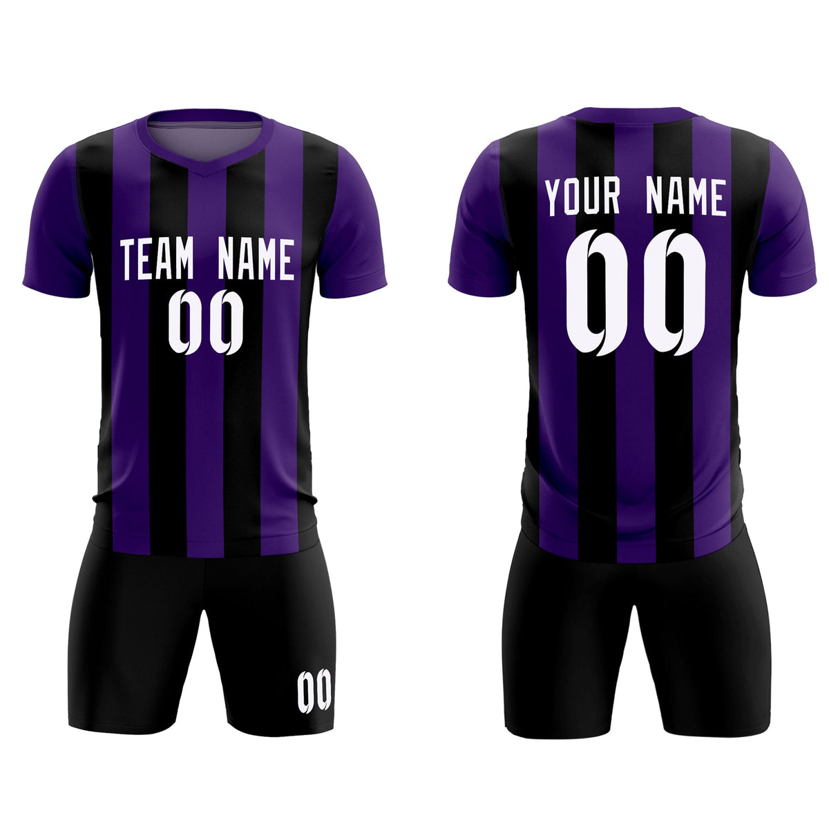 Custom Purple Black Vertical Stripes Casual Outdoor Football Kits Jersey