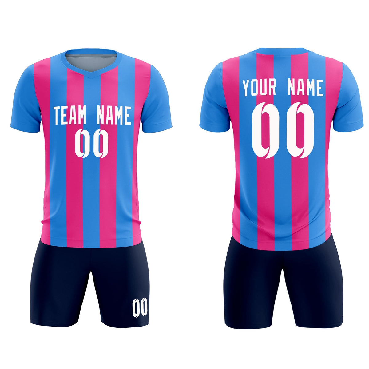 Custom Powder Blue Pink Vertical Stripes Casual Outdoor Football Kits Jersey