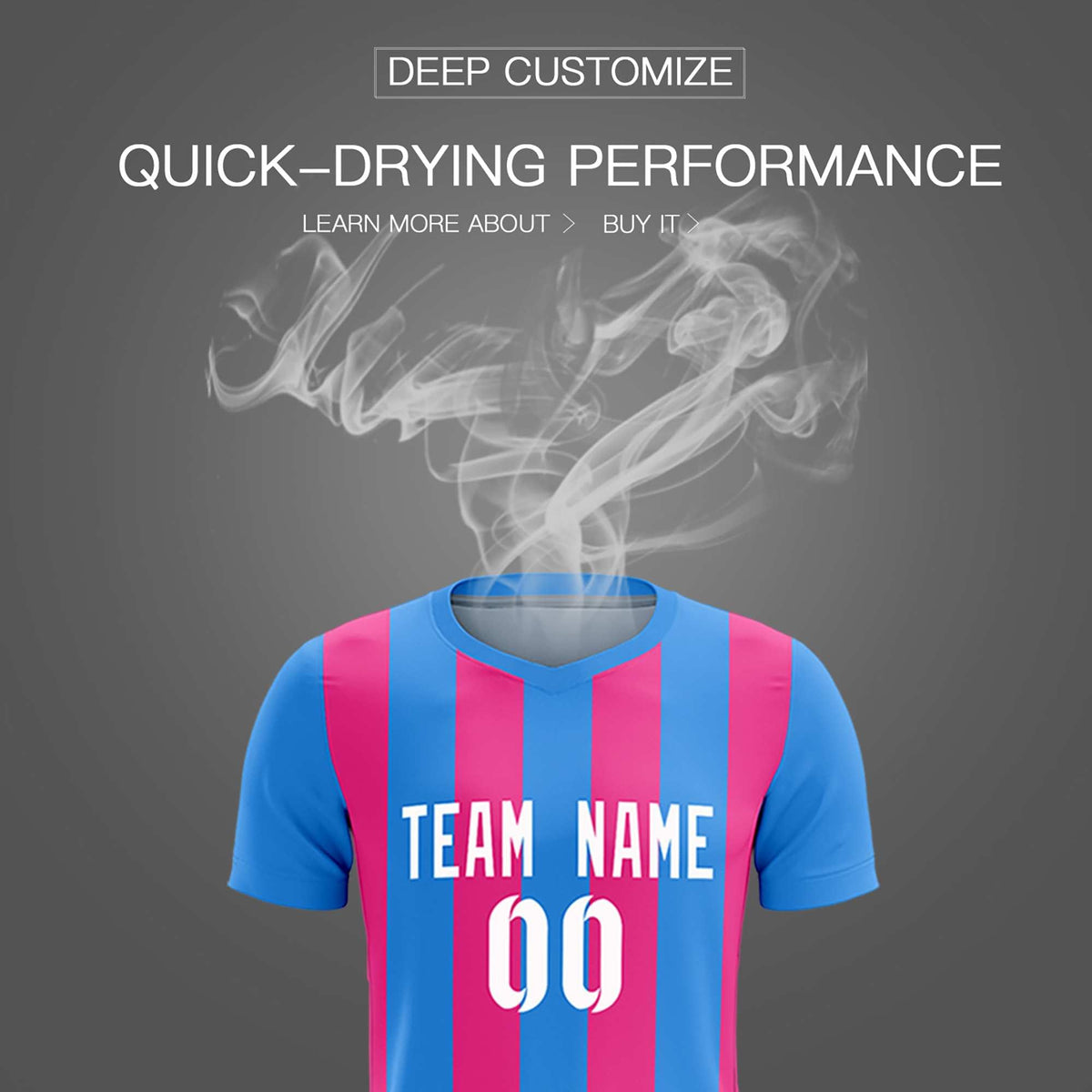 Custom Powder Blue Pink Vertical Stripes Casual Outdoor Football Kits Jersey