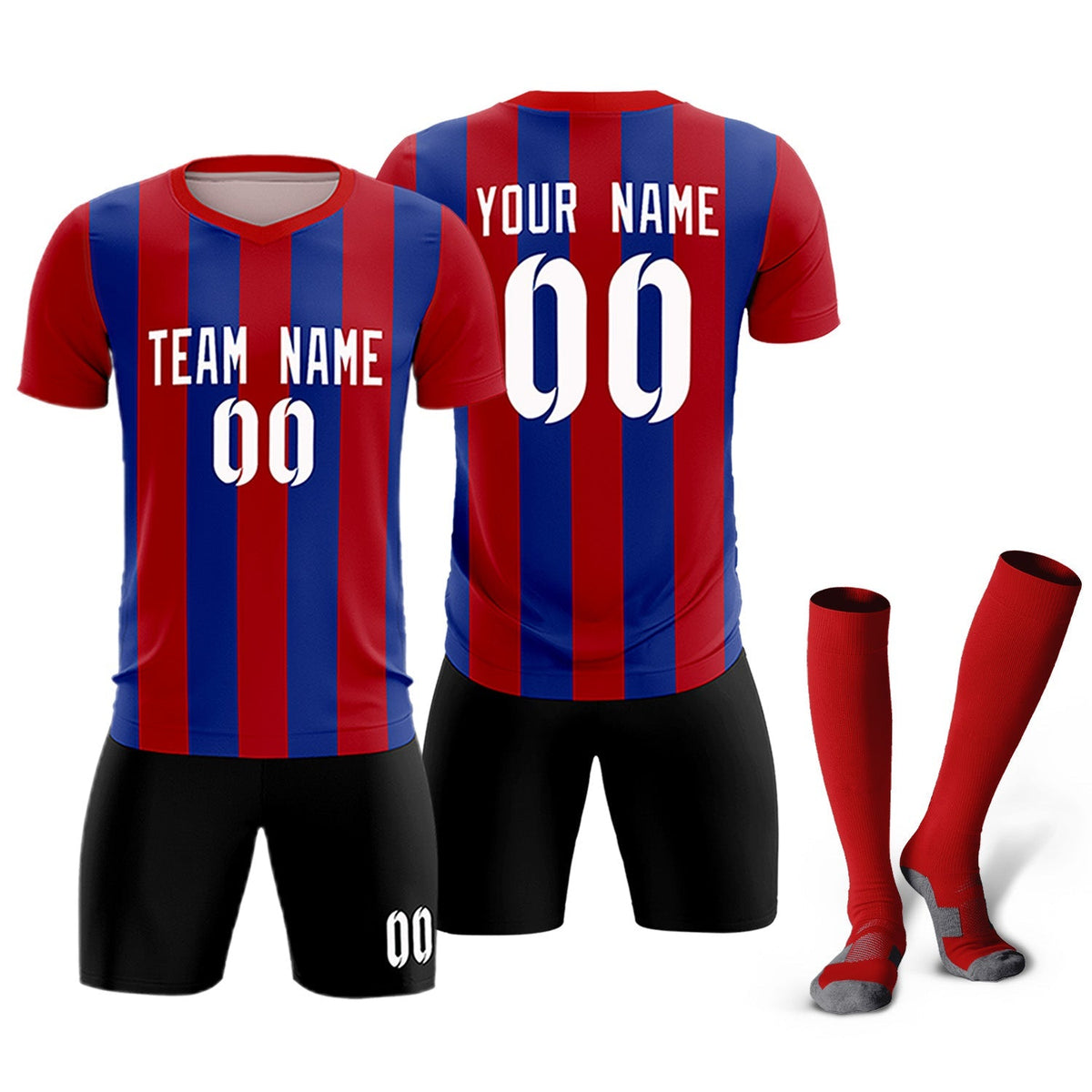 Custom Red Royal Vertical Stripes Casual Outdoor Soccer Sets Jersey