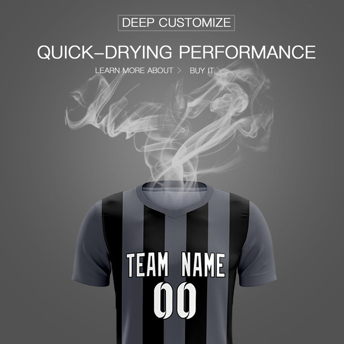 Custom Dark Gray Black Vertical Stripes Casual Outdoor Football Kits Jersey