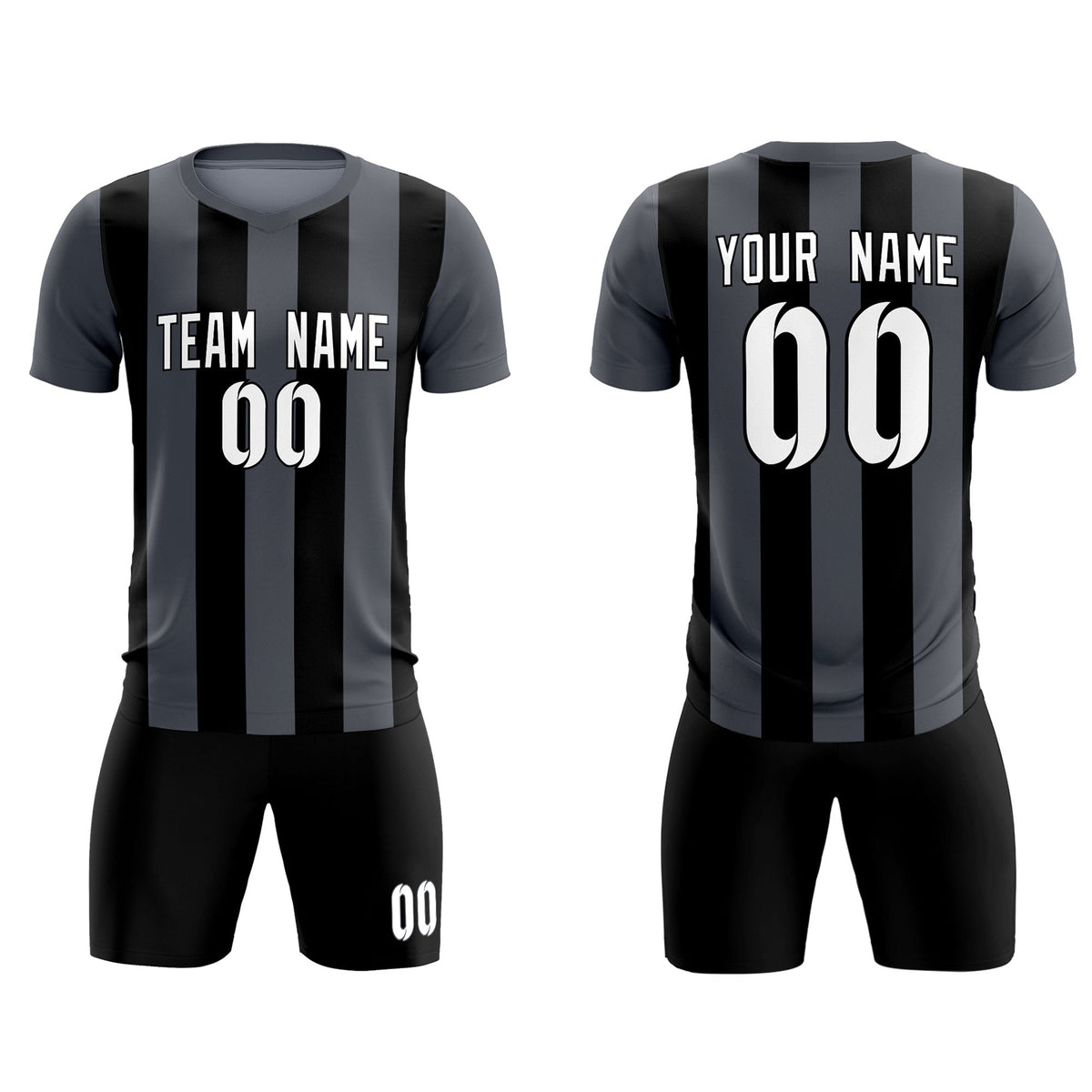 Custom Dark Gray Black Vertical Stripes Casual Outdoor Soccer Sets Jersey