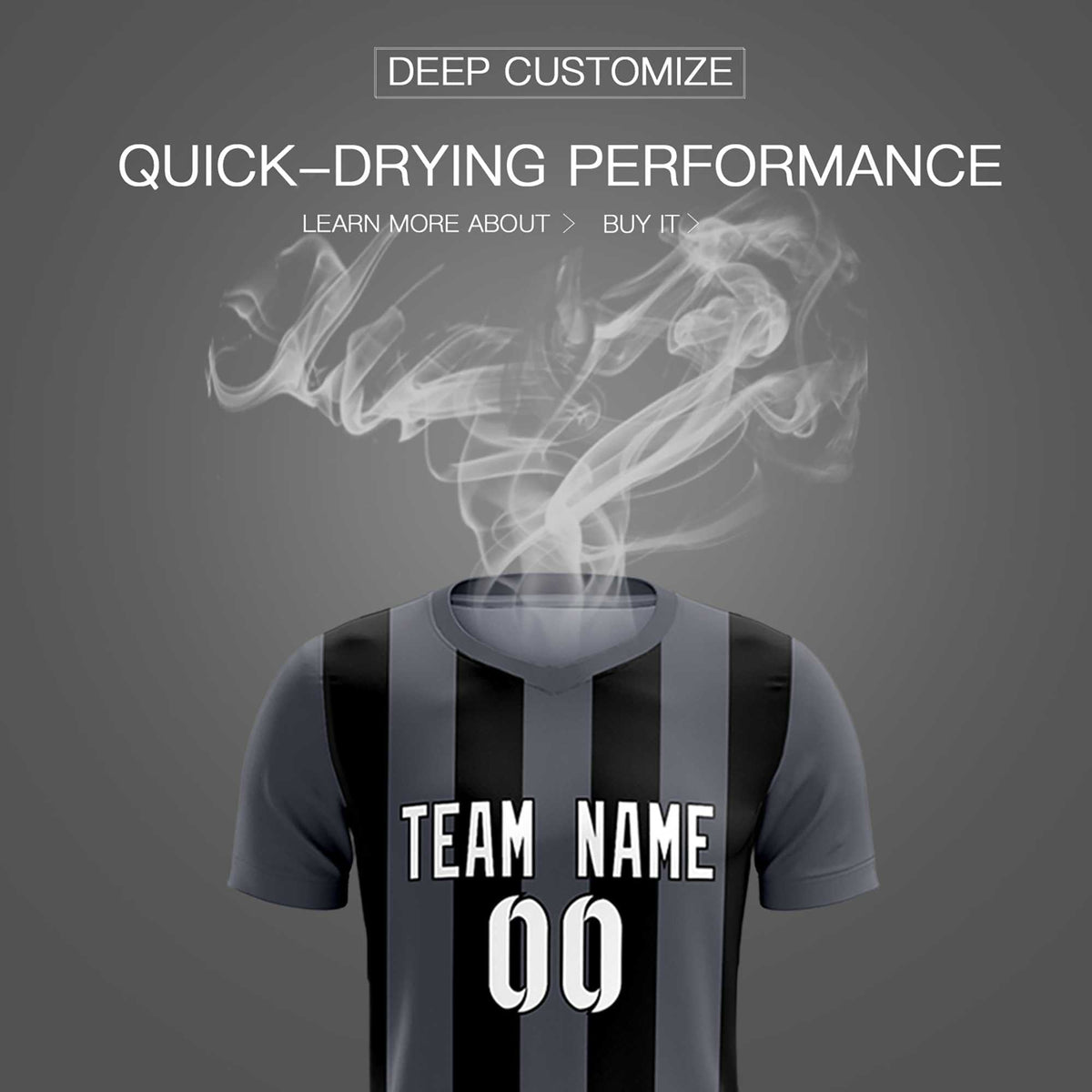 Custom Dark Gray Black Vertical Stripes Casual Outdoor Football Kits Jersey
