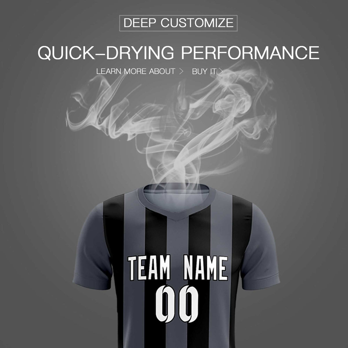 Custom Dark Gray Black Vertical Stripes Casual Outdoor Soccer Sets Jersey