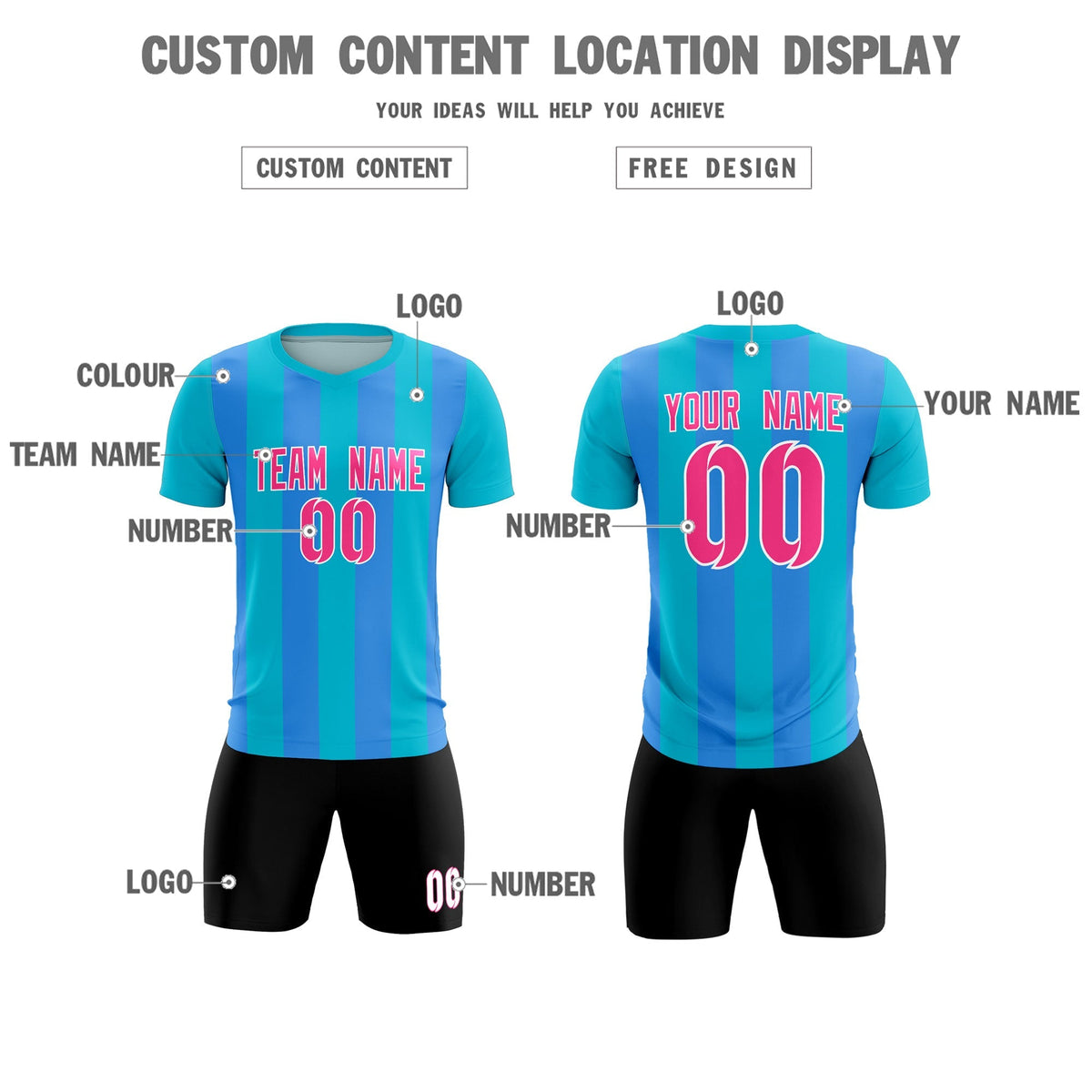 Custom Sky Blue Powder Blue Vertical Stripes Casual Outdoor Football Kits Jersey