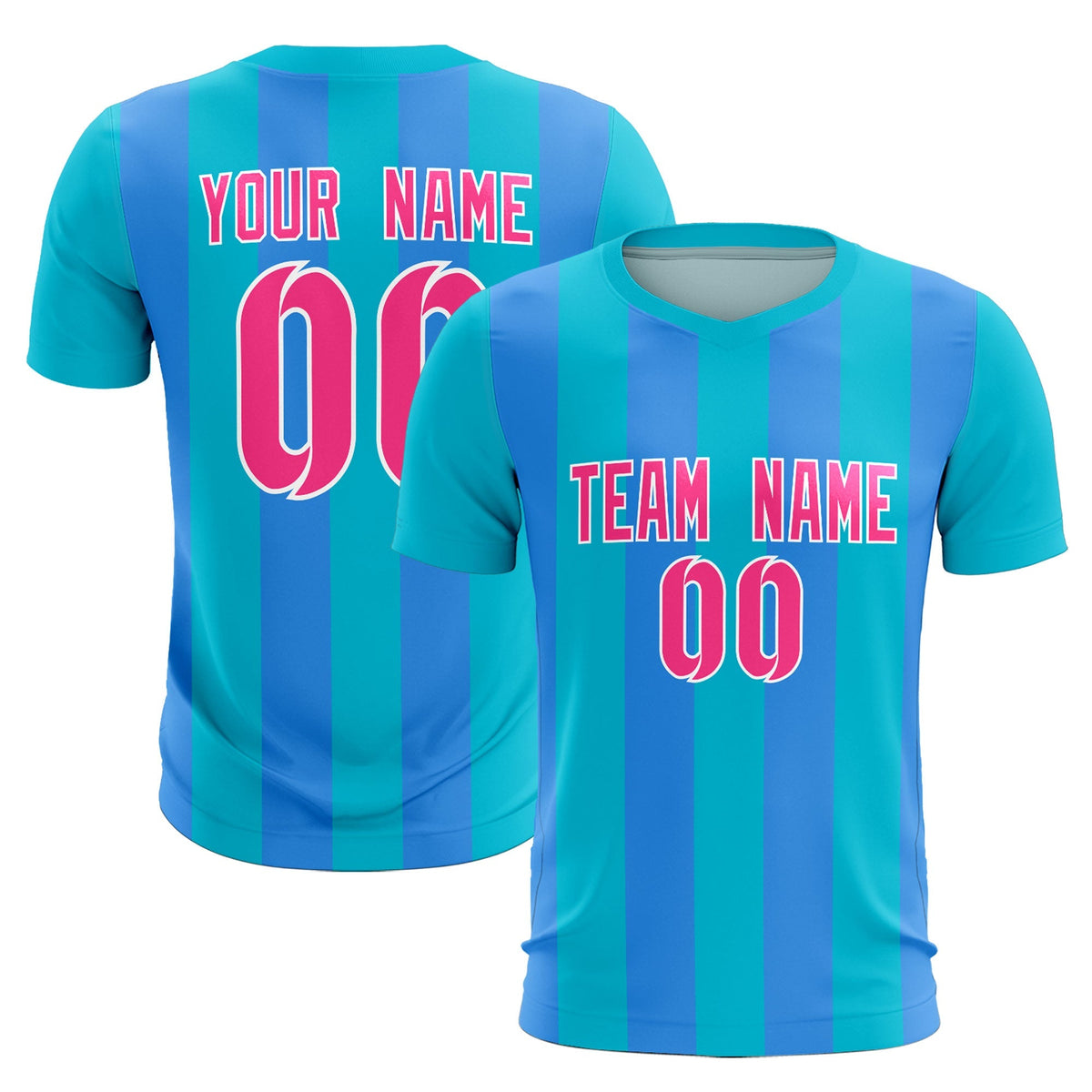 Custom Sky Blue Powder Blue Vertical Stripes Casual Outdoor Soccer Sets Jersey