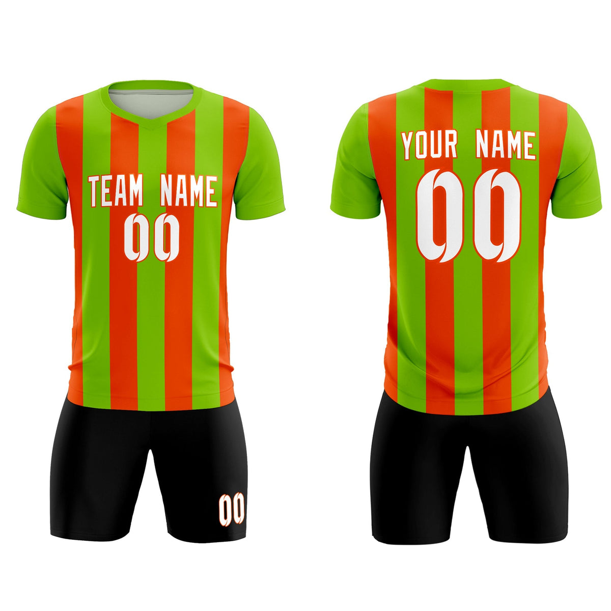 Custom Neon Green Orange Vertical Stripes Casual Outdoor Football Kits Jersey