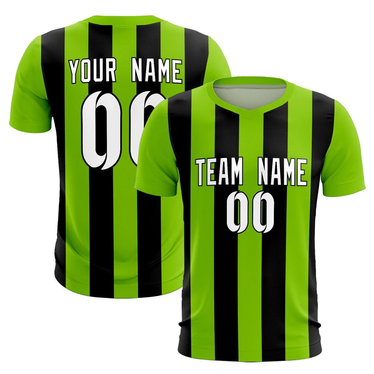 Custom Neon Green Black Vertical Stripes Casual Outdoor Football Kits Jersey