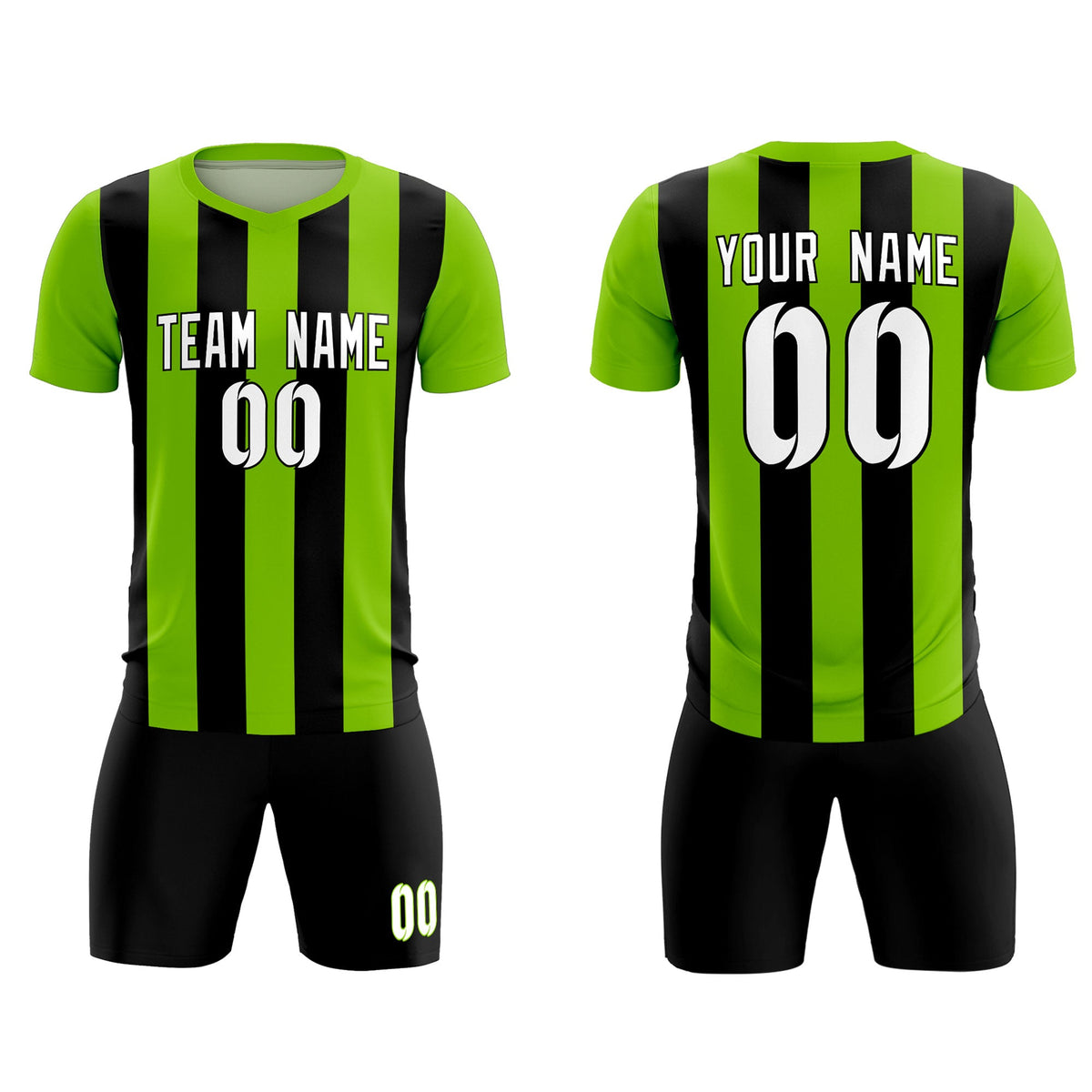 Custom Neon Green Black Vertical Stripes Casual Outdoor Football Kits Jersey