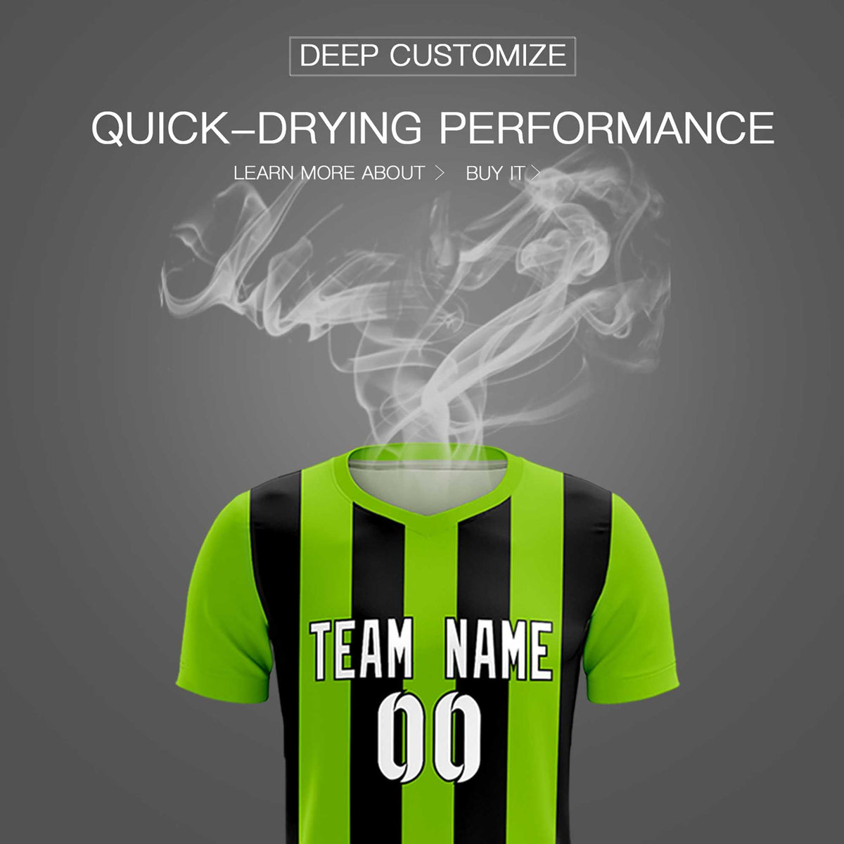 Custom Neon Green Black Vertical Stripes Casual Outdoor Football Kits Jersey