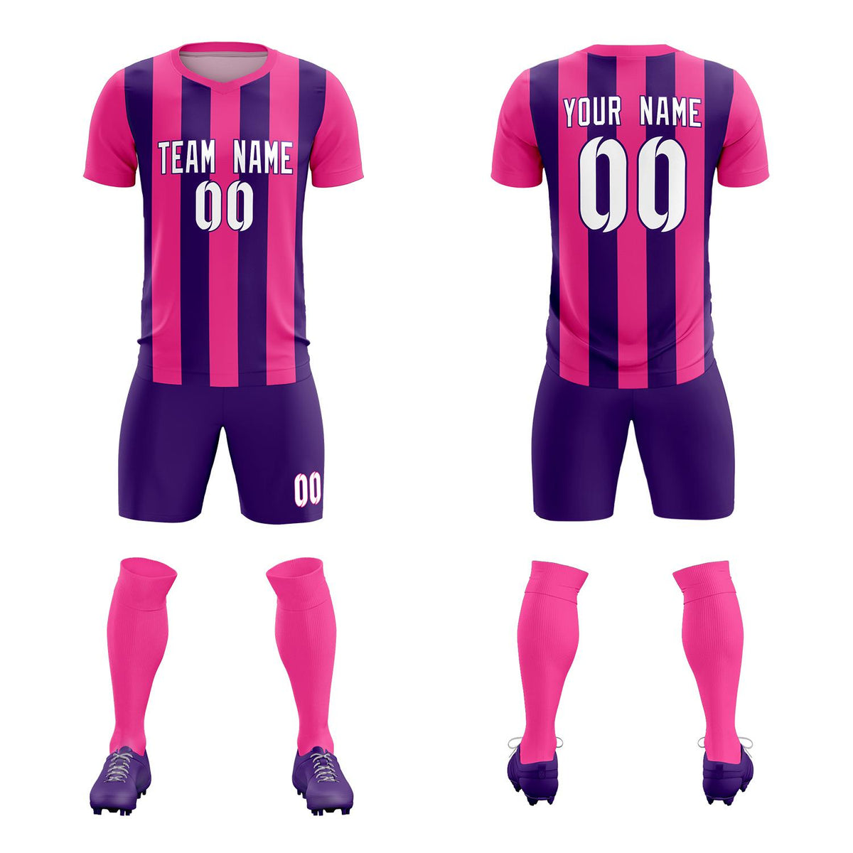 Custom Pink Purple Vertical Stripes Casual Outdoor Soccer Sets Jersey